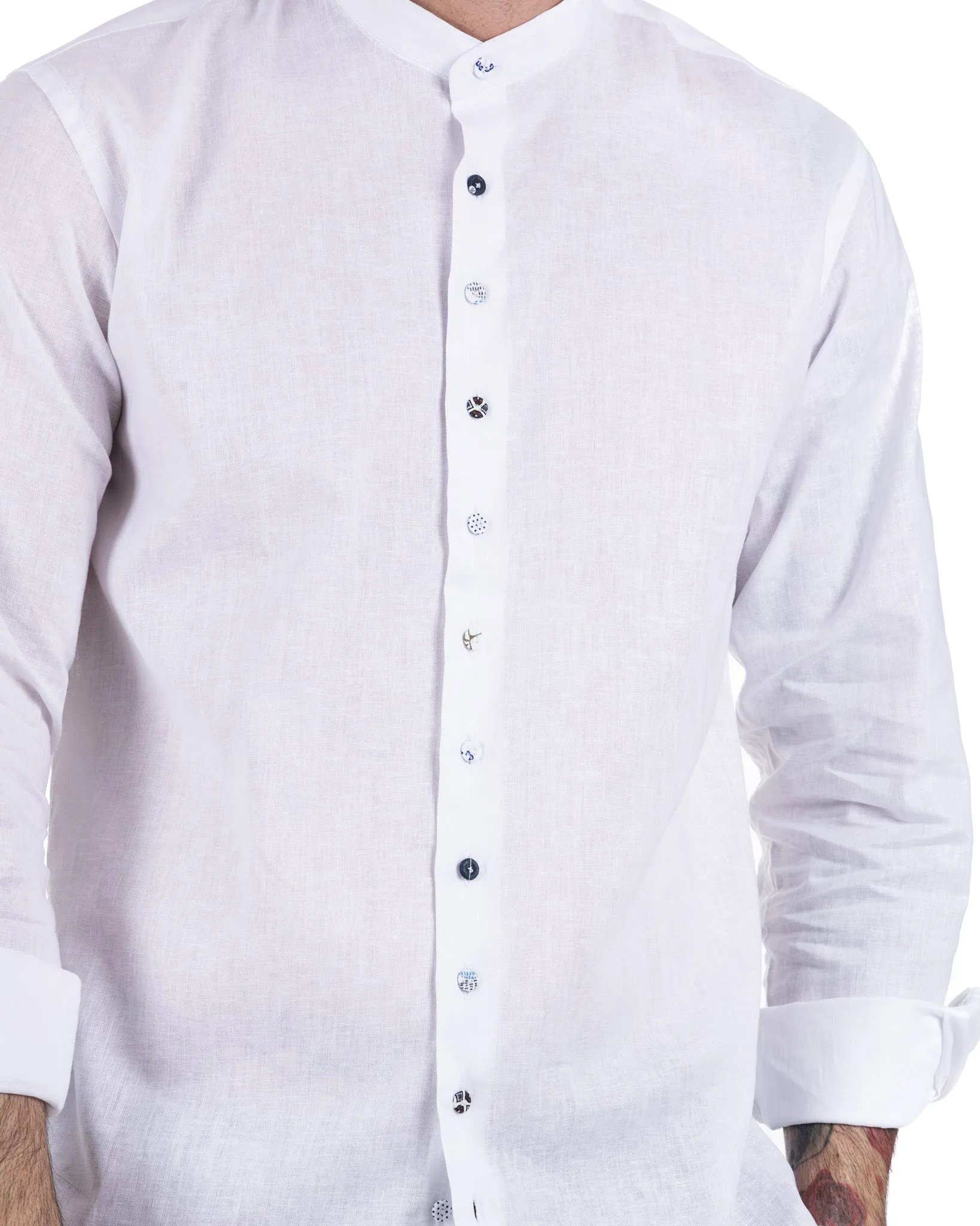 Positano - camicia coreana in lino bianco
