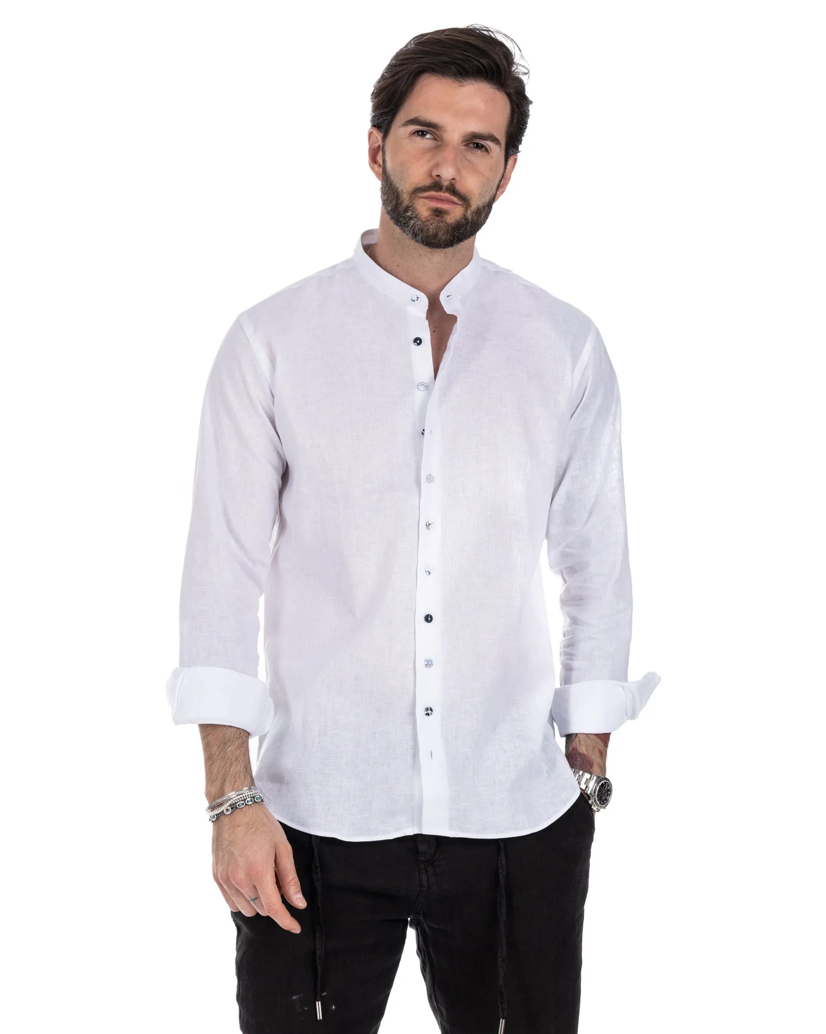 Positano - camicia coreana in lino bianco