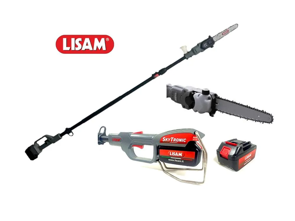 Potatore su asta telescopica lisam skytronic con 2 batterie 21,6v 4ah barra 20cm Lisam