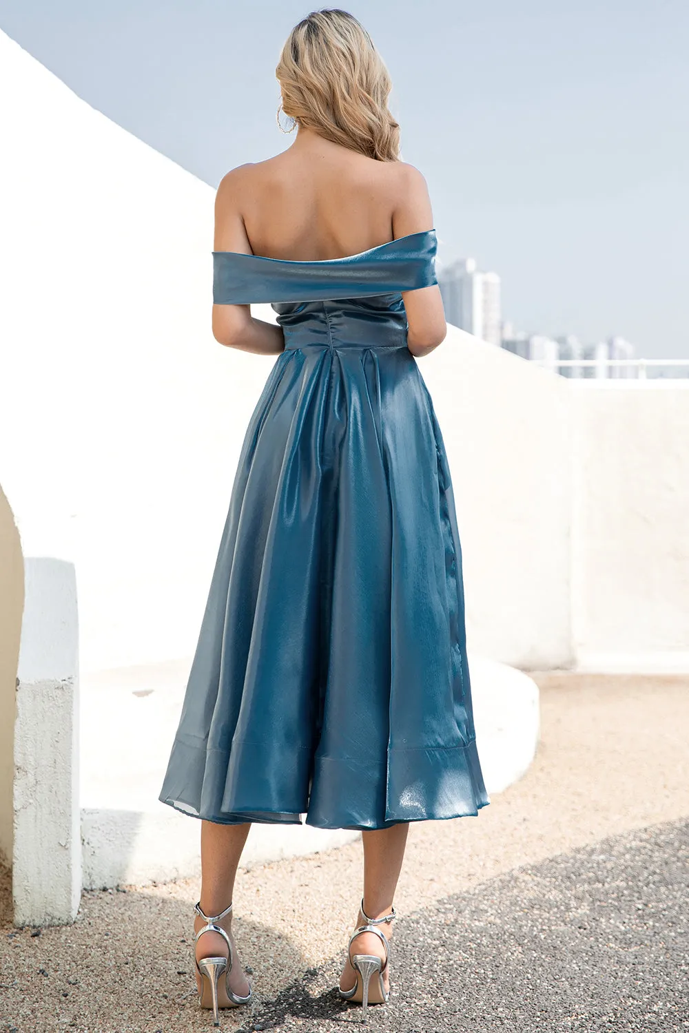 Princess A Line Off the Shoulder Abito da festa blu grigio Prom