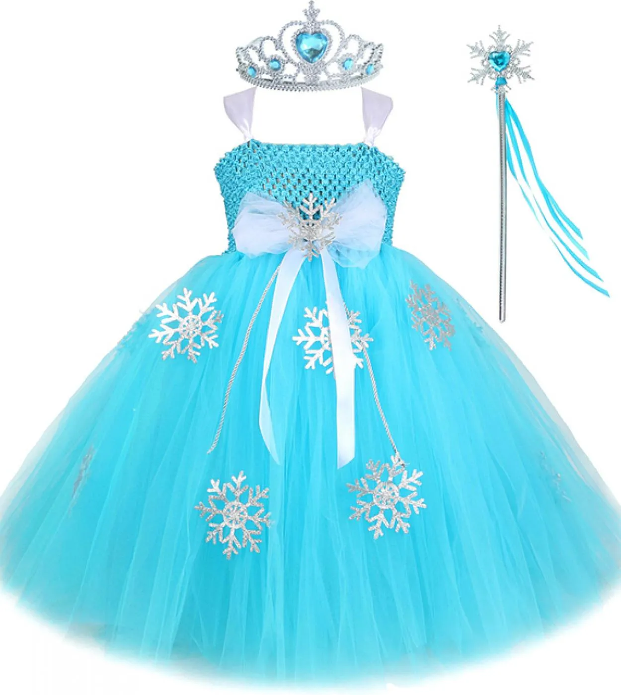 Principessa Elsa Abito lungo per ragazze Compleanno per bambini Costume di Halloween Snow Queen Girl Tutu Abiti a figura intera