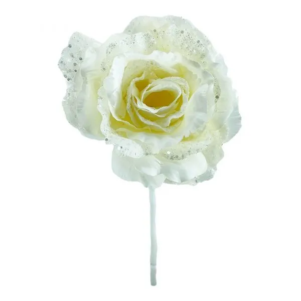 Rosa Bianca ghiacciata con Gambo – Ø 10 x H 27 cm