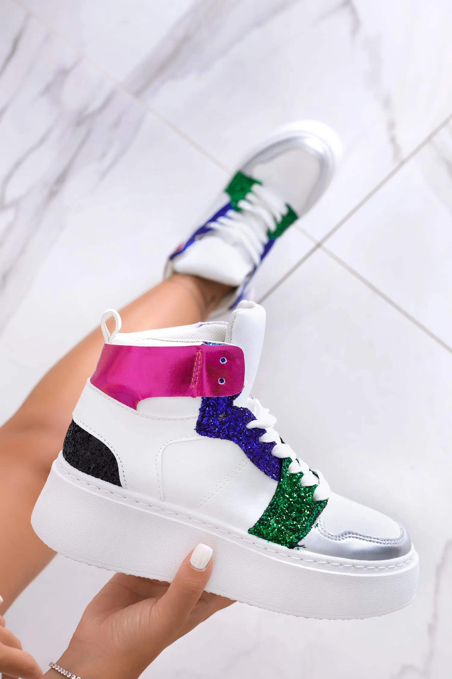 ROSINA - Sneakers bianche con inserti glitter multicolor