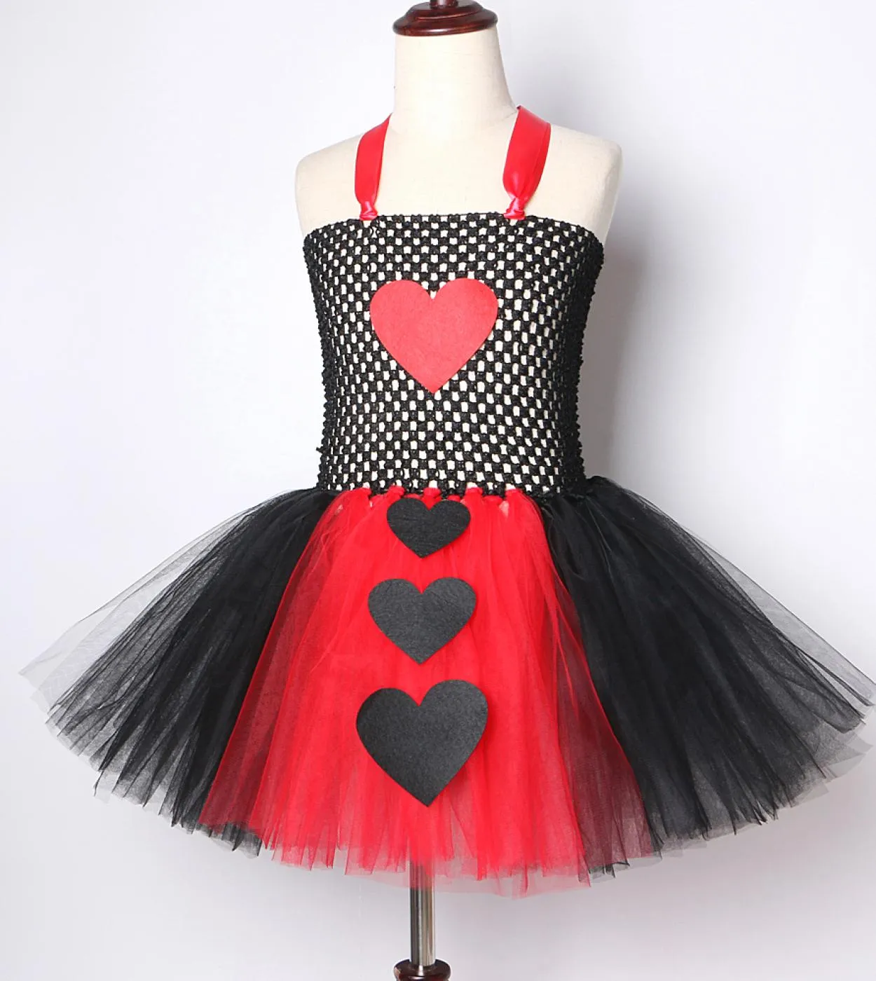 Rosso Nero Queen Of Hearts Tutu Dress For Girls Carnevale Costume di Halloween per bambini Ragazza Alice Cosplay Abiti Bambini O