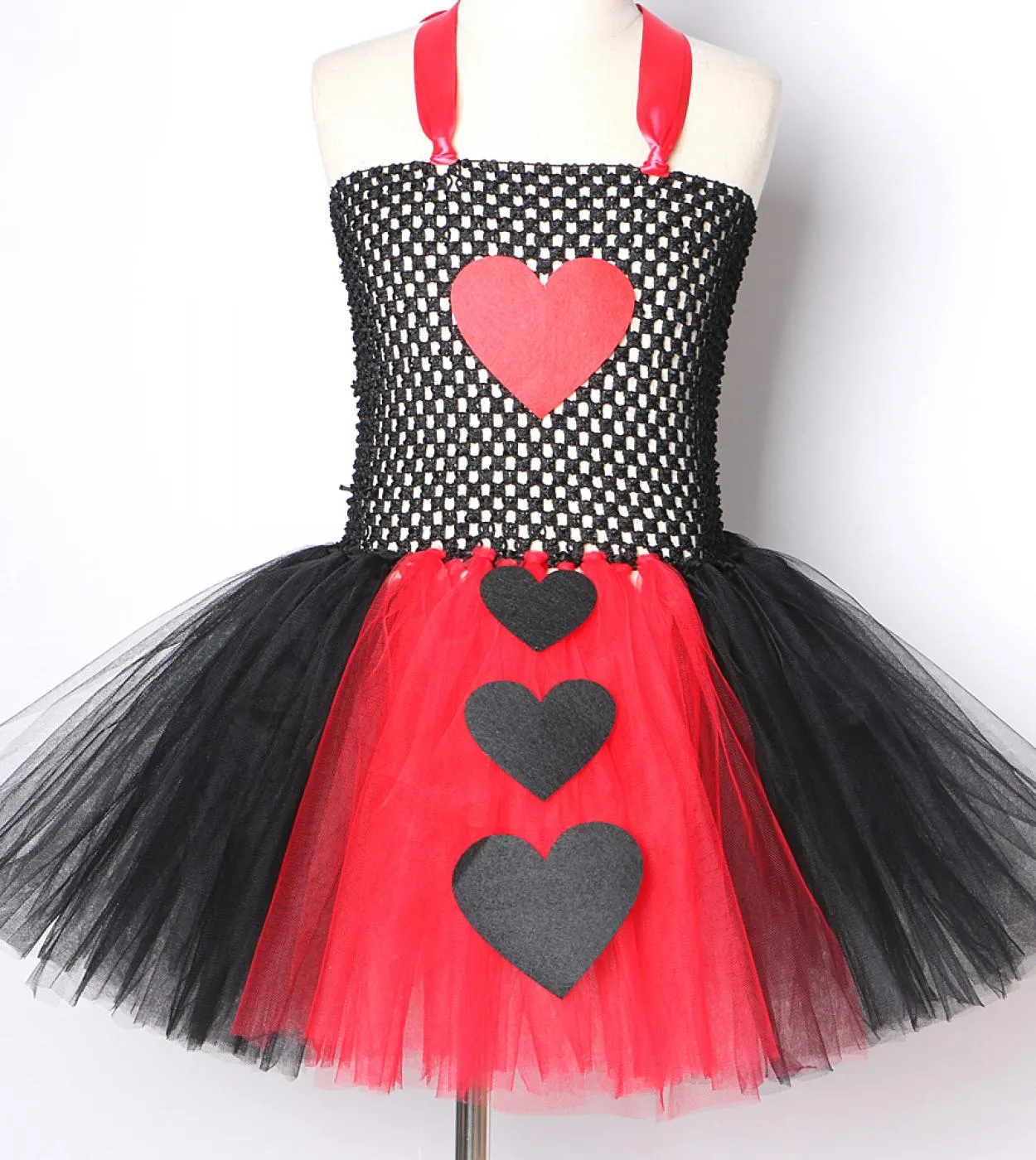 Rosso Nero Queen Of Hearts Tutu Dress For Girls Carnevale Costume di Halloween per bambini Ragazza Alice Cosplay Abiti Bambini O