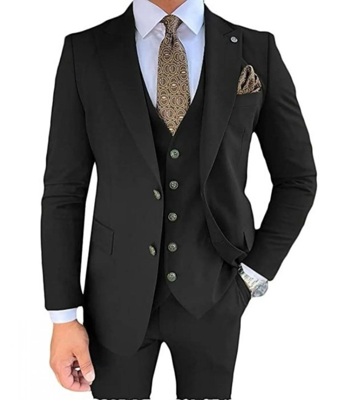 Royal Blue Nero Rosa Risvolto con visiera Abiti da sposo 3 pezzi Set da sposa Giacca da lavoro formale Gilet Pantaloni Abito Tux