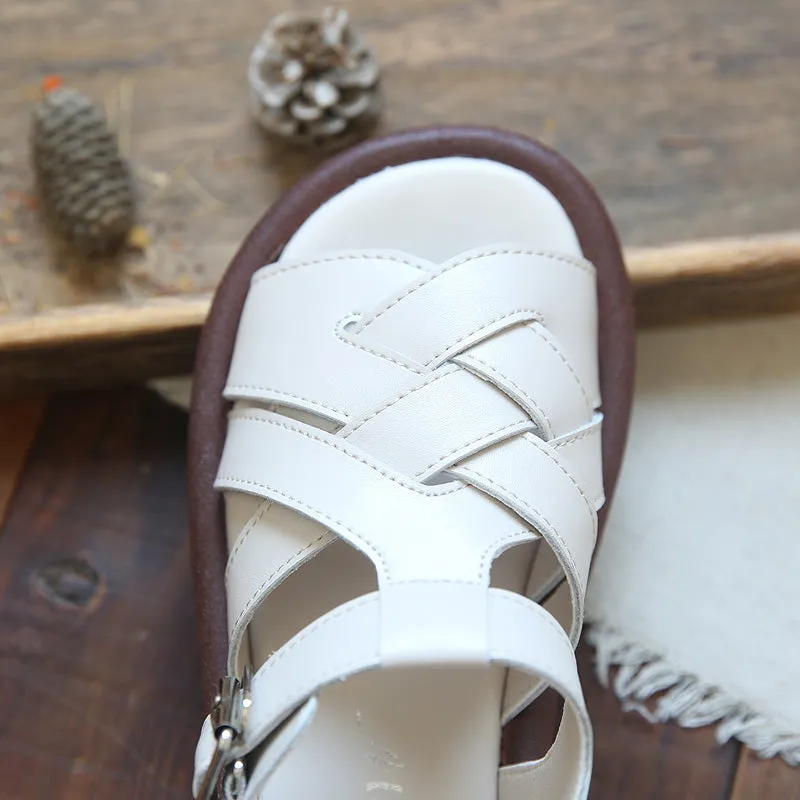 Sandali piatti in pelle intrecciata artigianale estiva da donna
