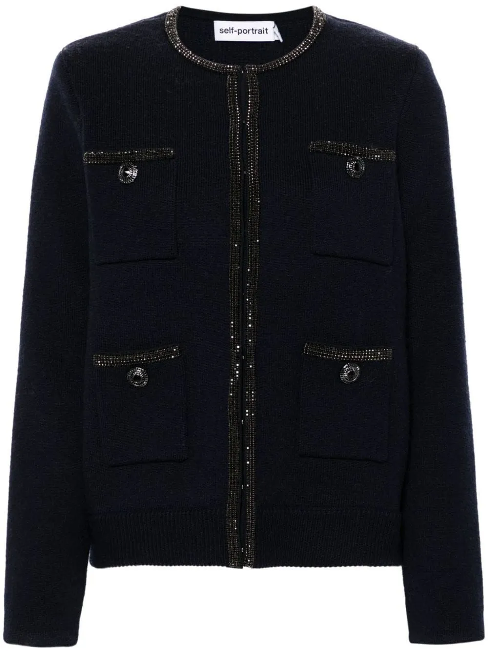   Self-portrait  NAVY EMBELLISHED KNIT CARDIGAN  