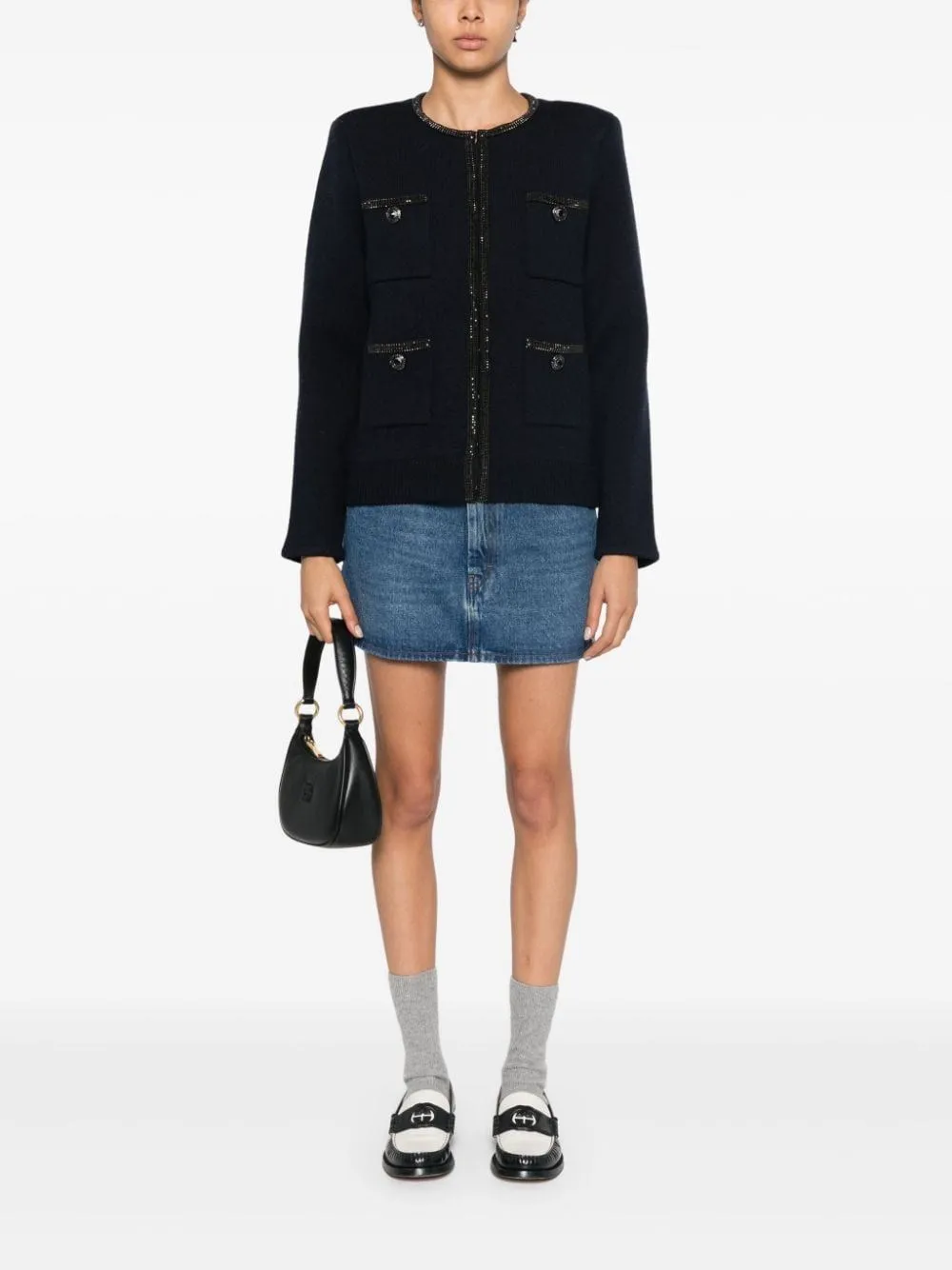   Self-portrait  NAVY EMBELLISHED KNIT CARDIGAN  