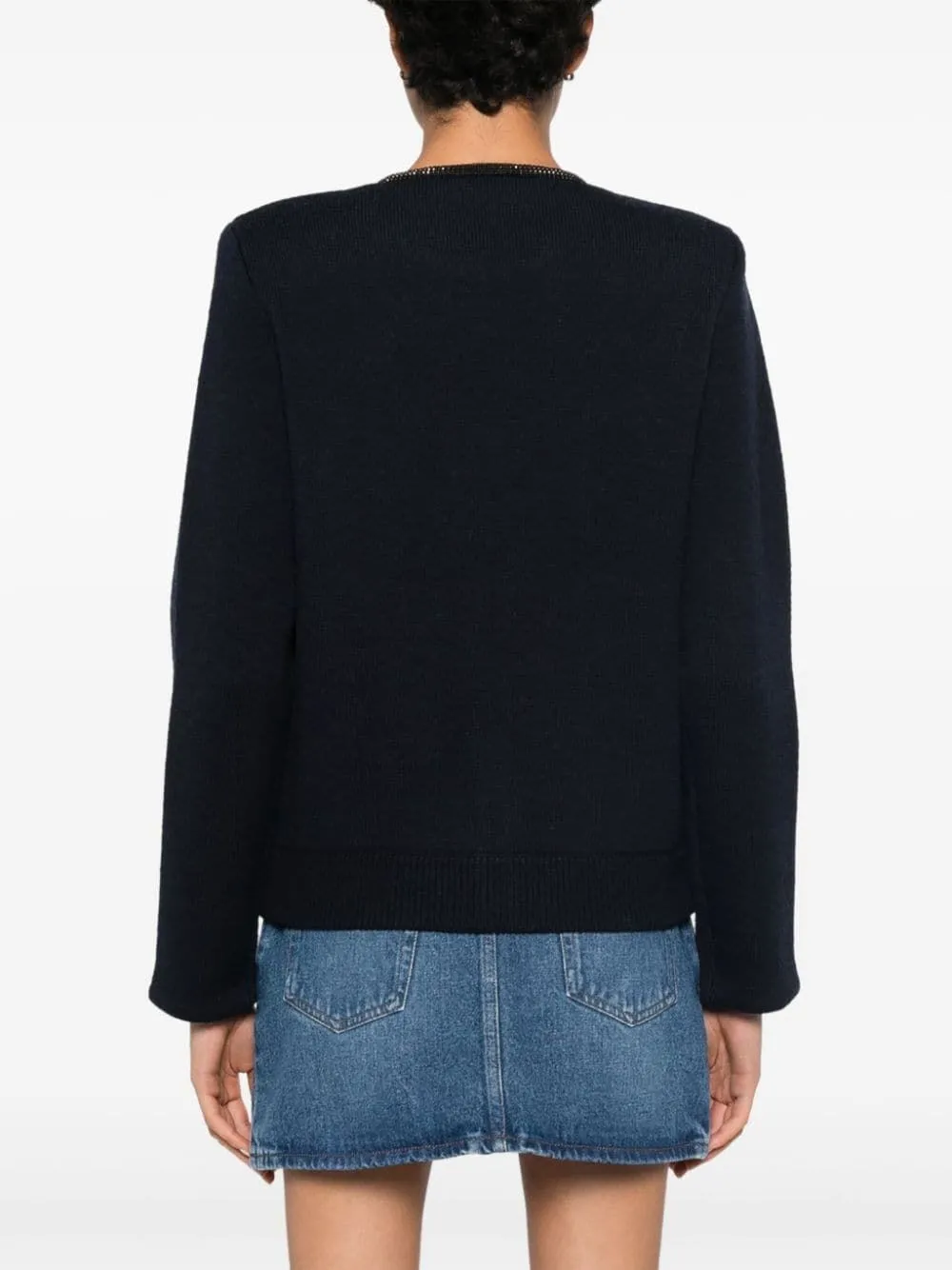   Self-portrait  NAVY EMBELLISHED KNIT CARDIGAN  