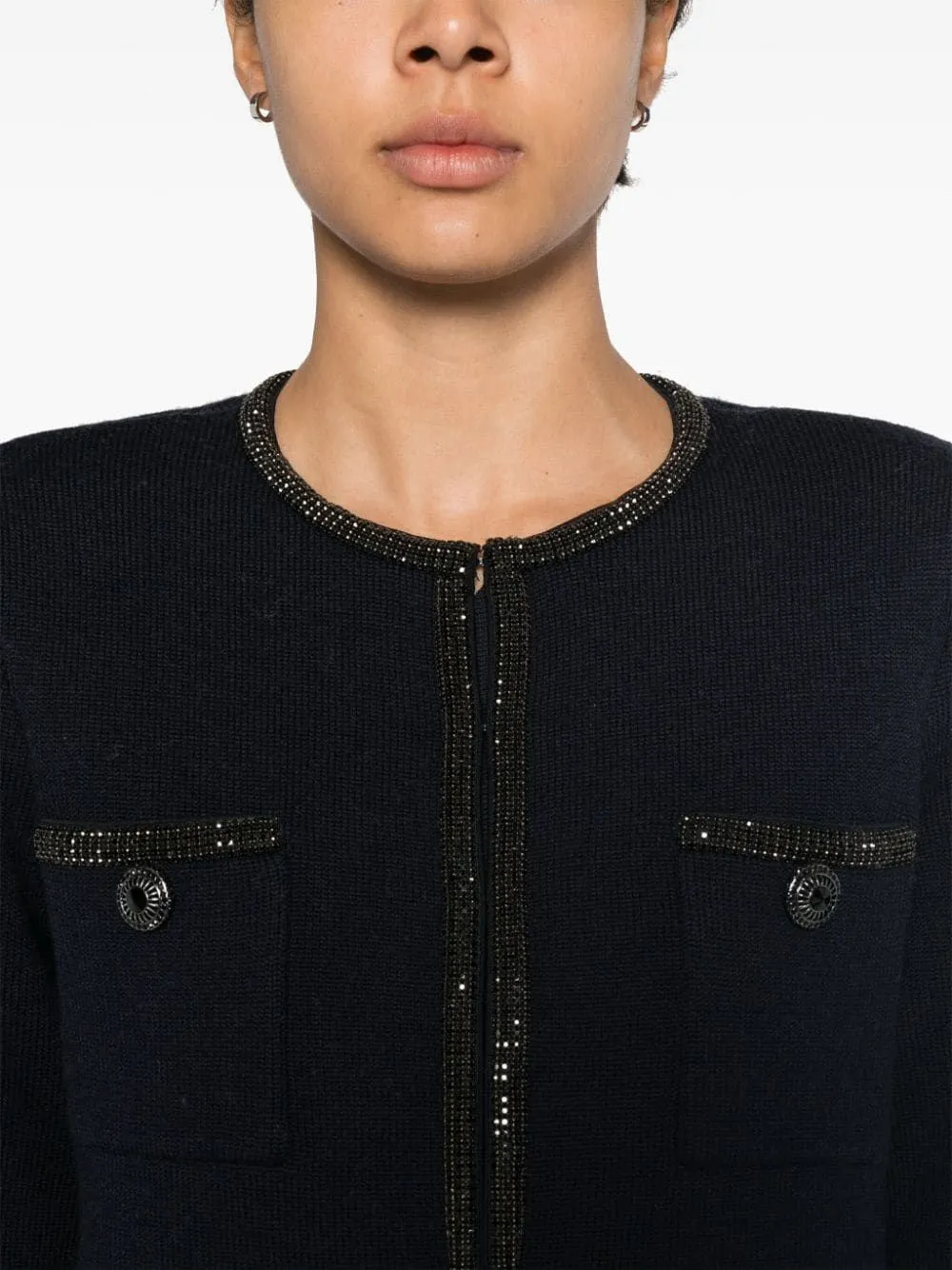  Self-portrait  NAVY EMBELLISHED KNIT CARDIGAN  
