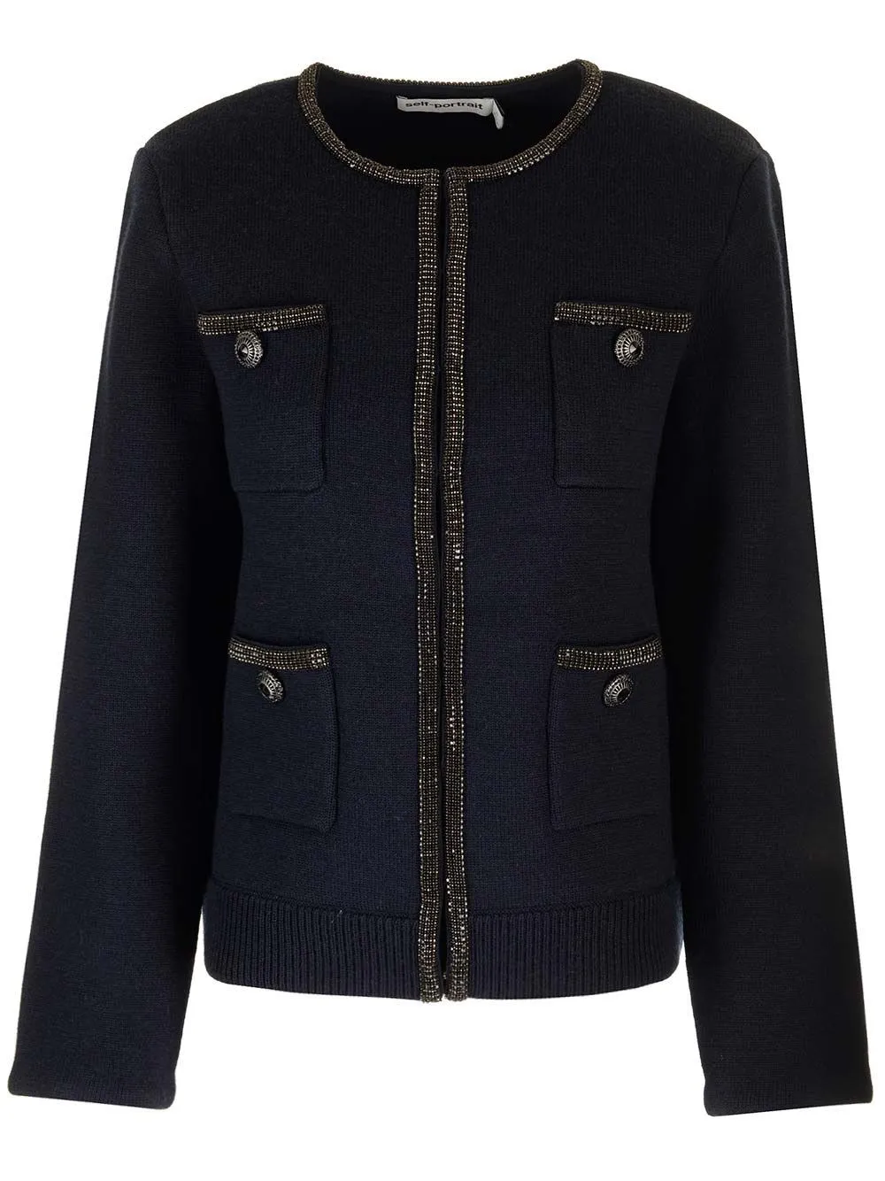   Self-portrait  NAVY EMBELLISHED KNIT CARDIGAN  