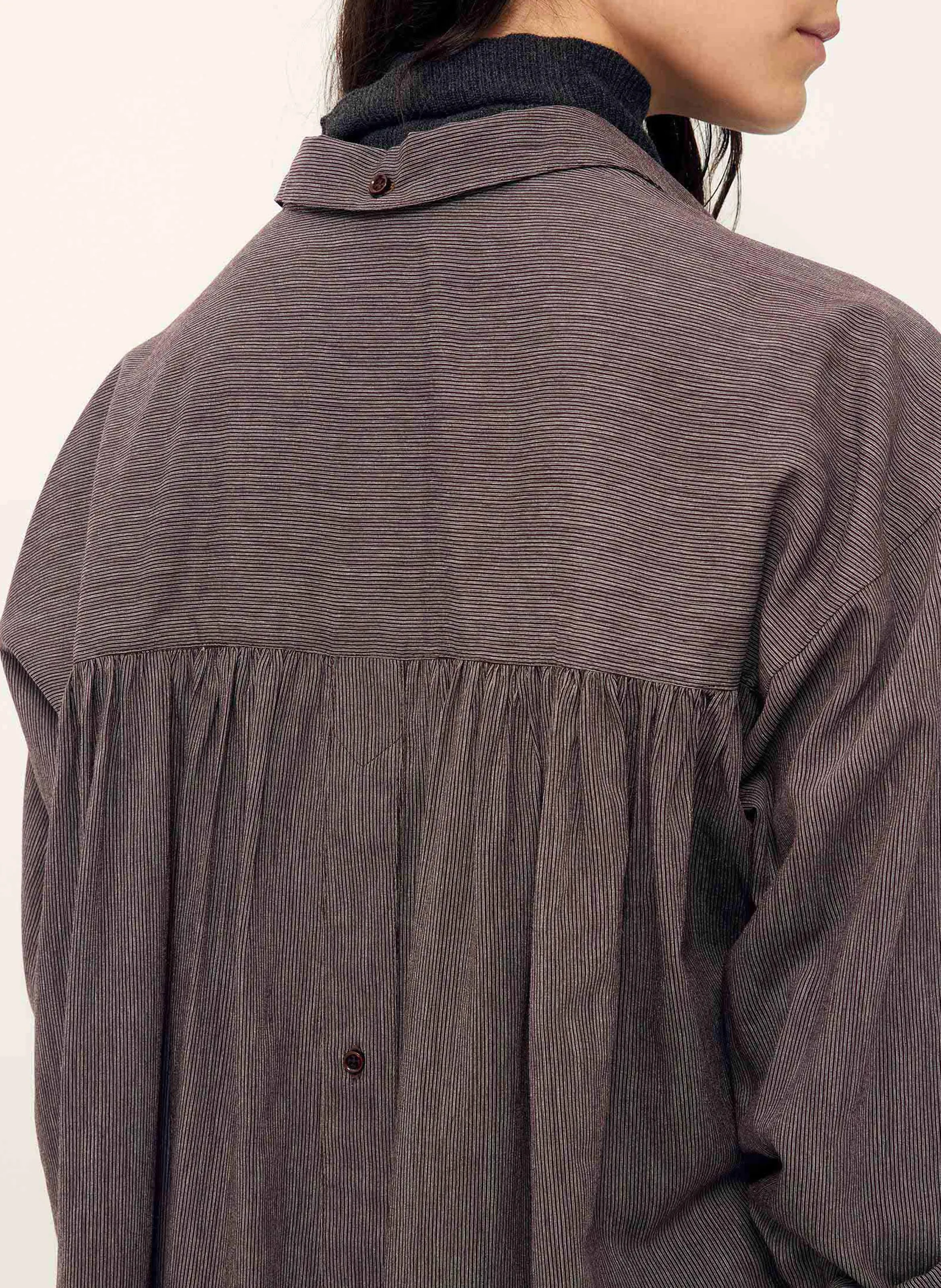  SESSUN   OKAYAMA - Abito camicia corto a righe con coulisse | Marrone