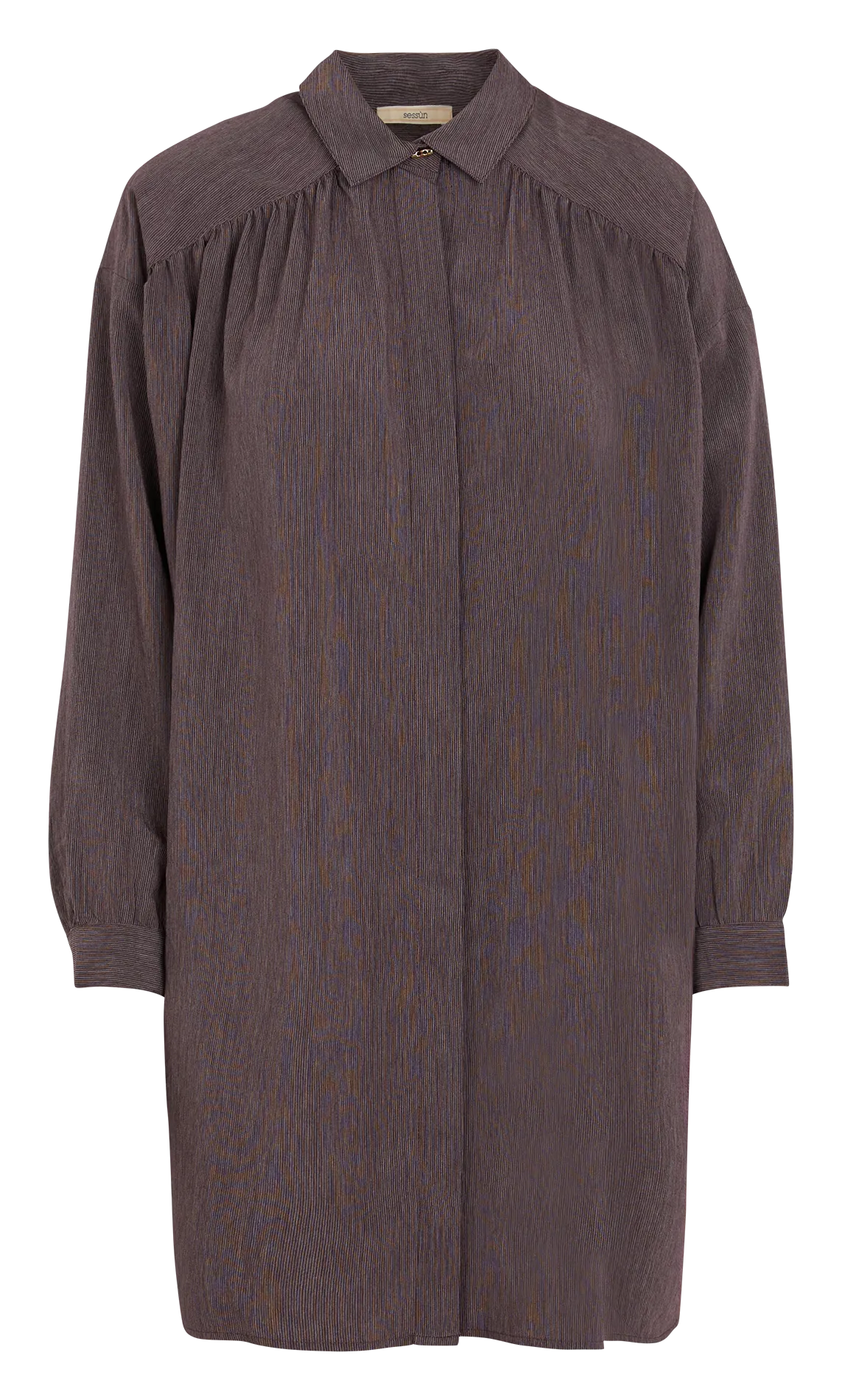  SESSUN   OKAYAMA - Abito camicia corto a righe con coulisse | Marrone