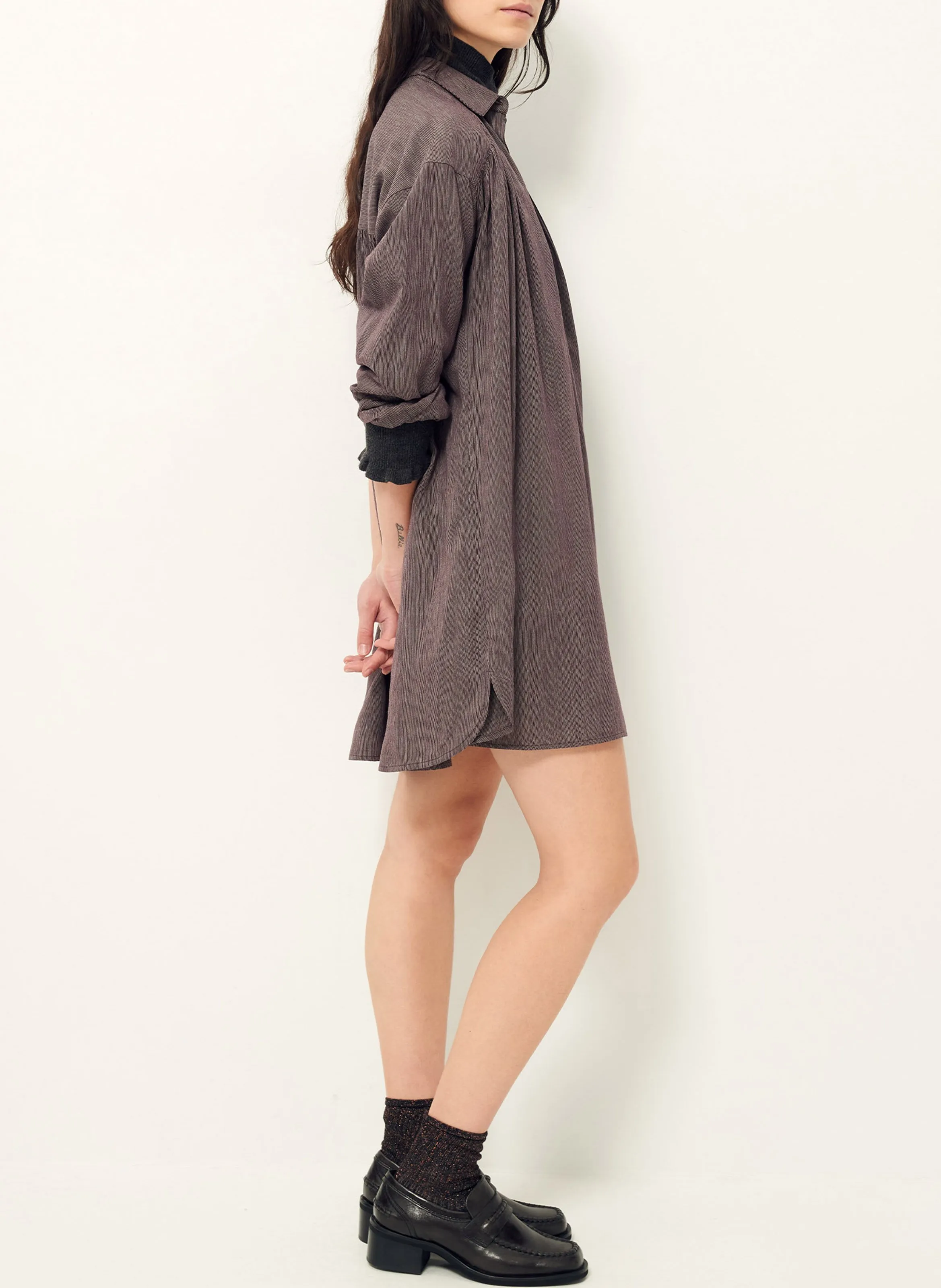  SESSUN   OKAYAMA - Abito camicia corto a righe con coulisse | Marrone