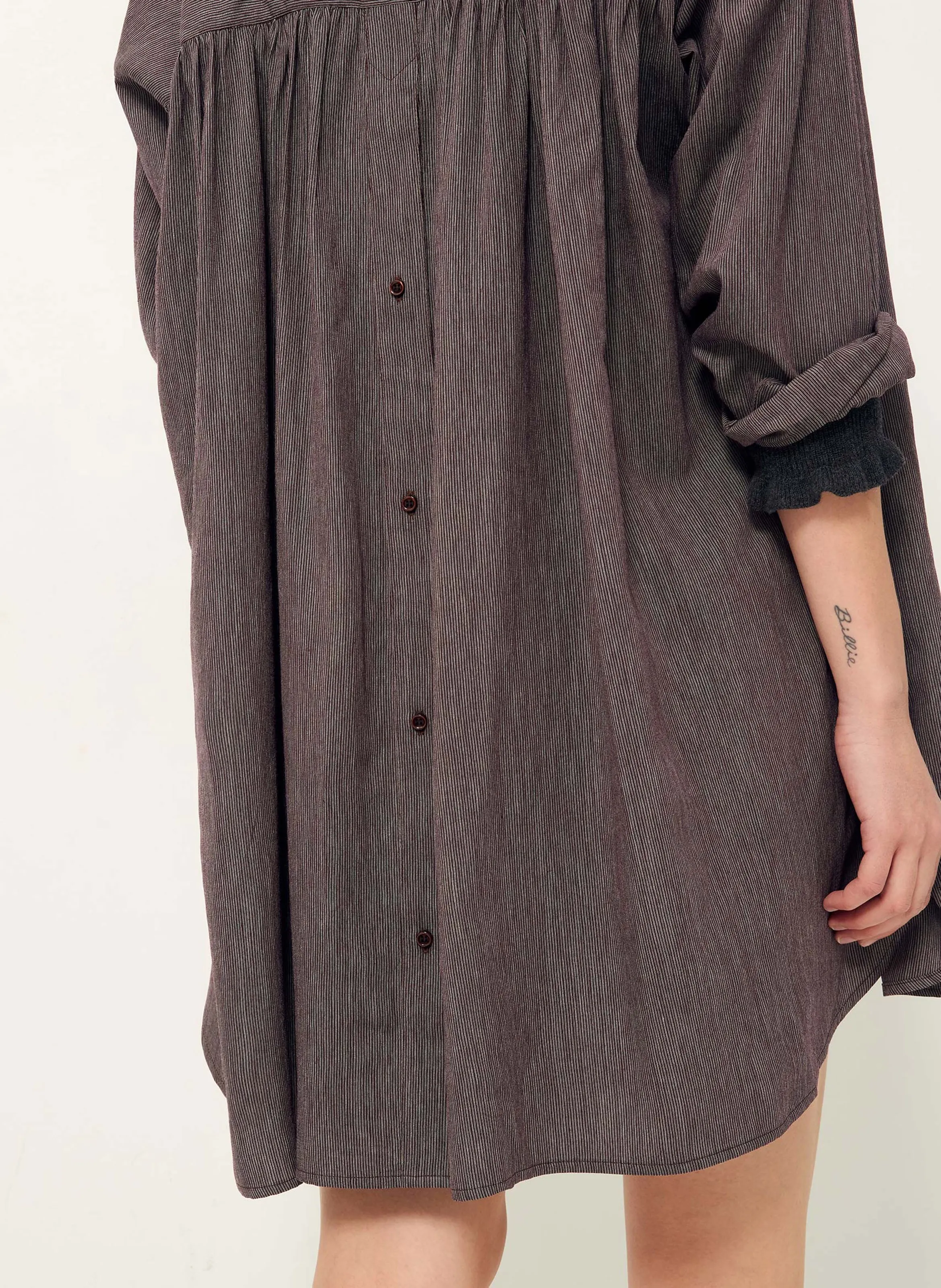  SESSUN   OKAYAMA - Abito camicia corto a righe con coulisse | Marrone