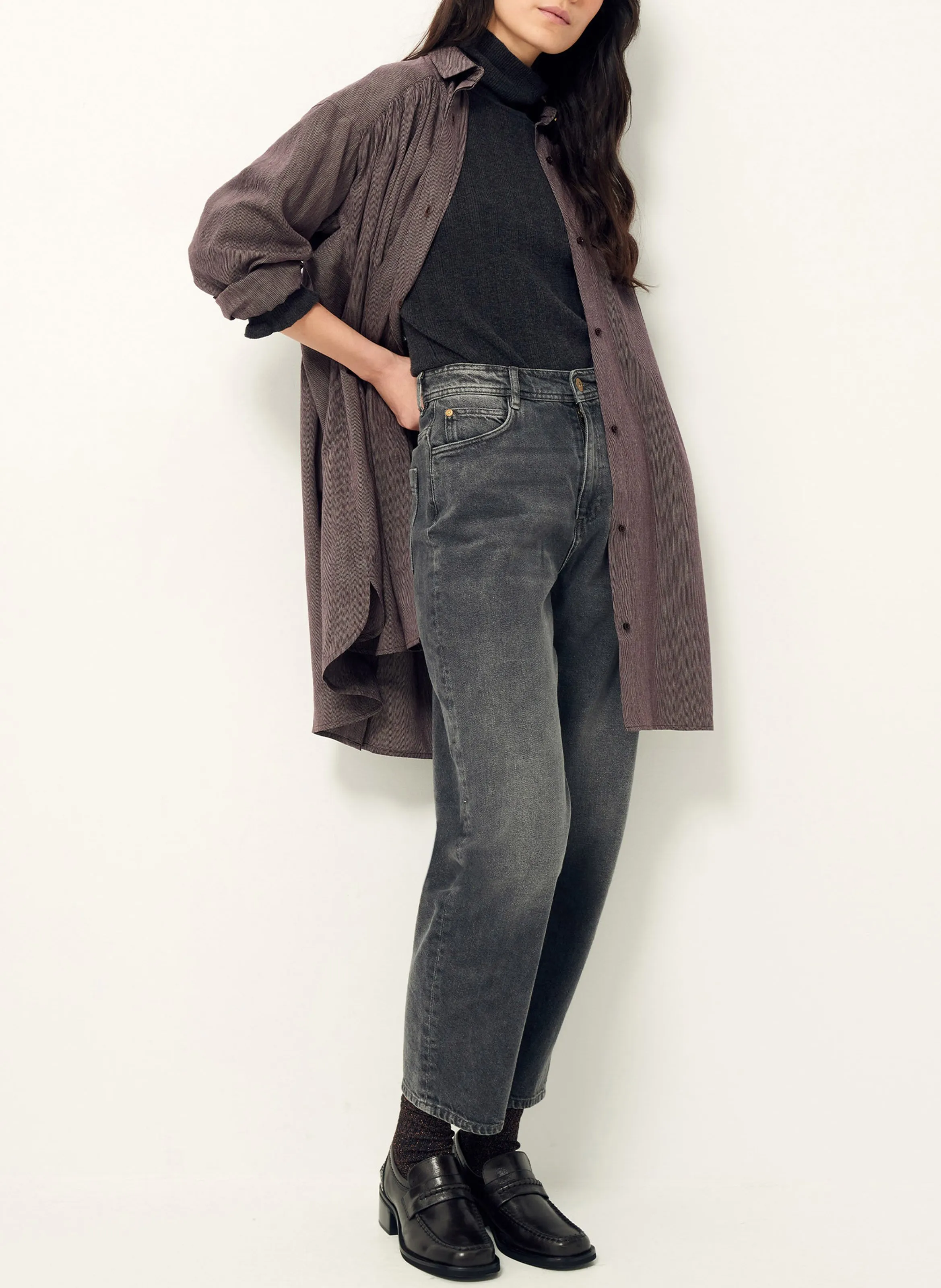  SESSUN   OKAYAMA - Abito camicia corto a righe con coulisse | Marrone