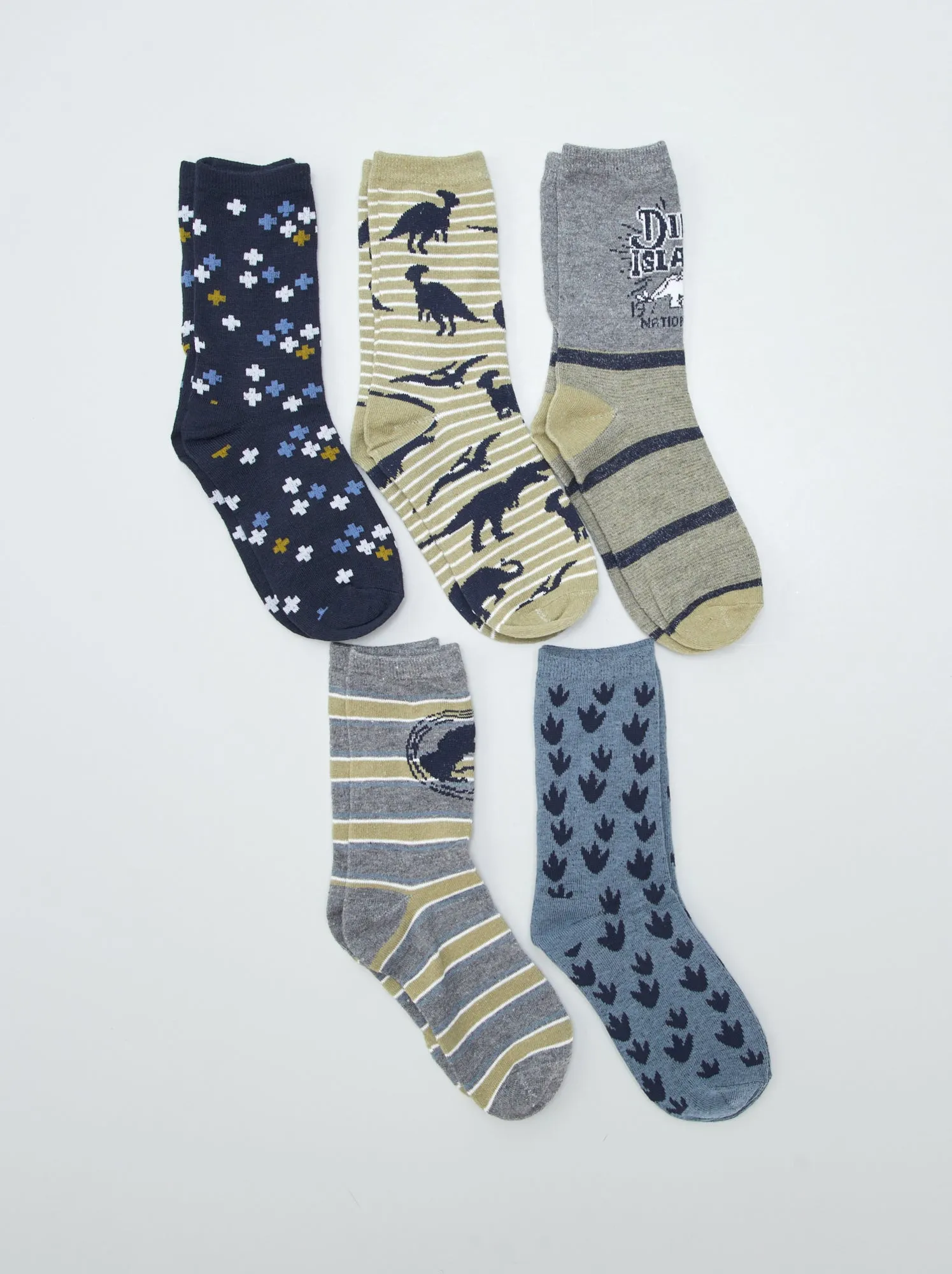 Set di 5 paia di calzini con stampa dinosauro - KAKI