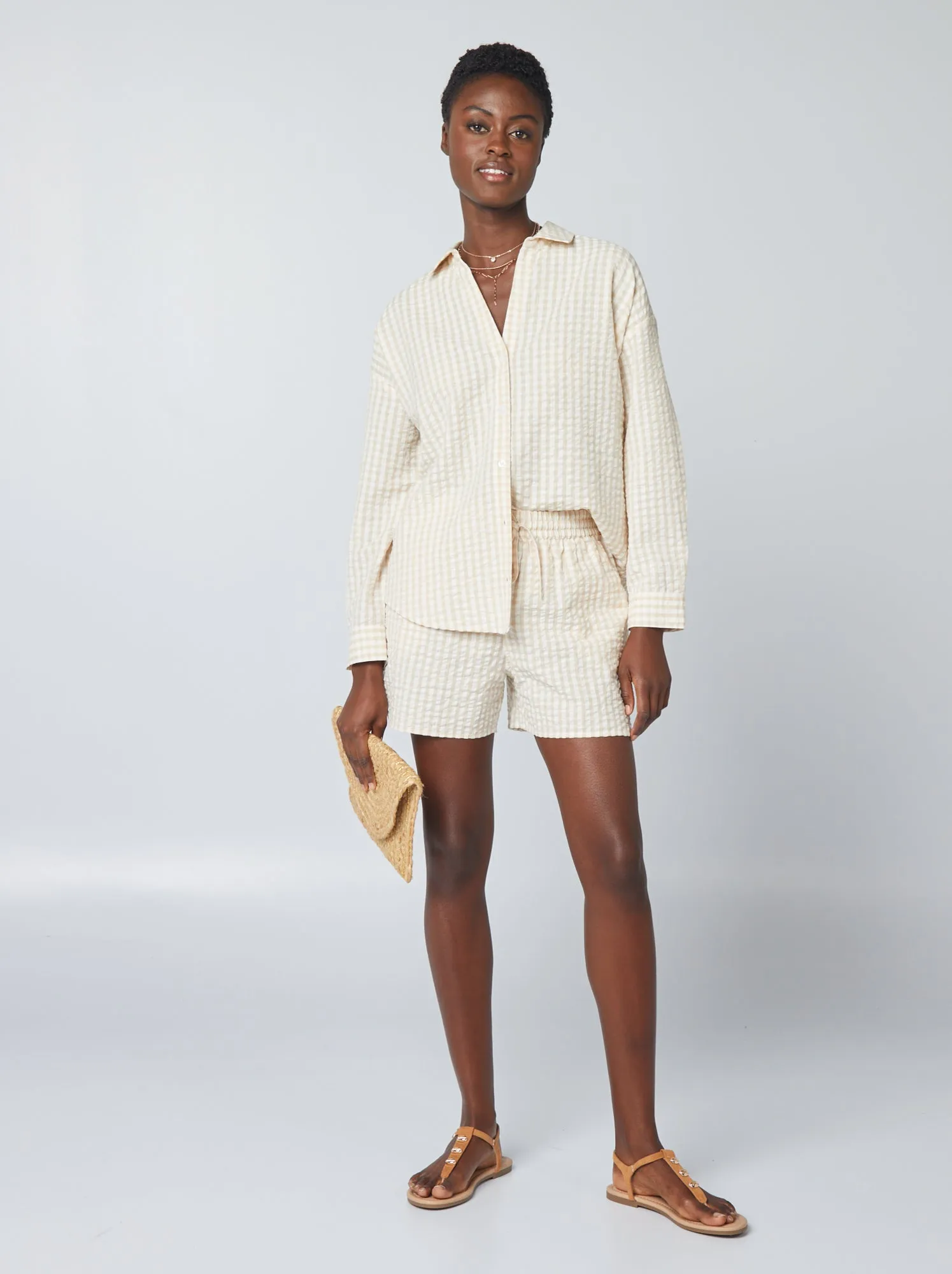 Shorts groffati con stampa vichy - BEIGE