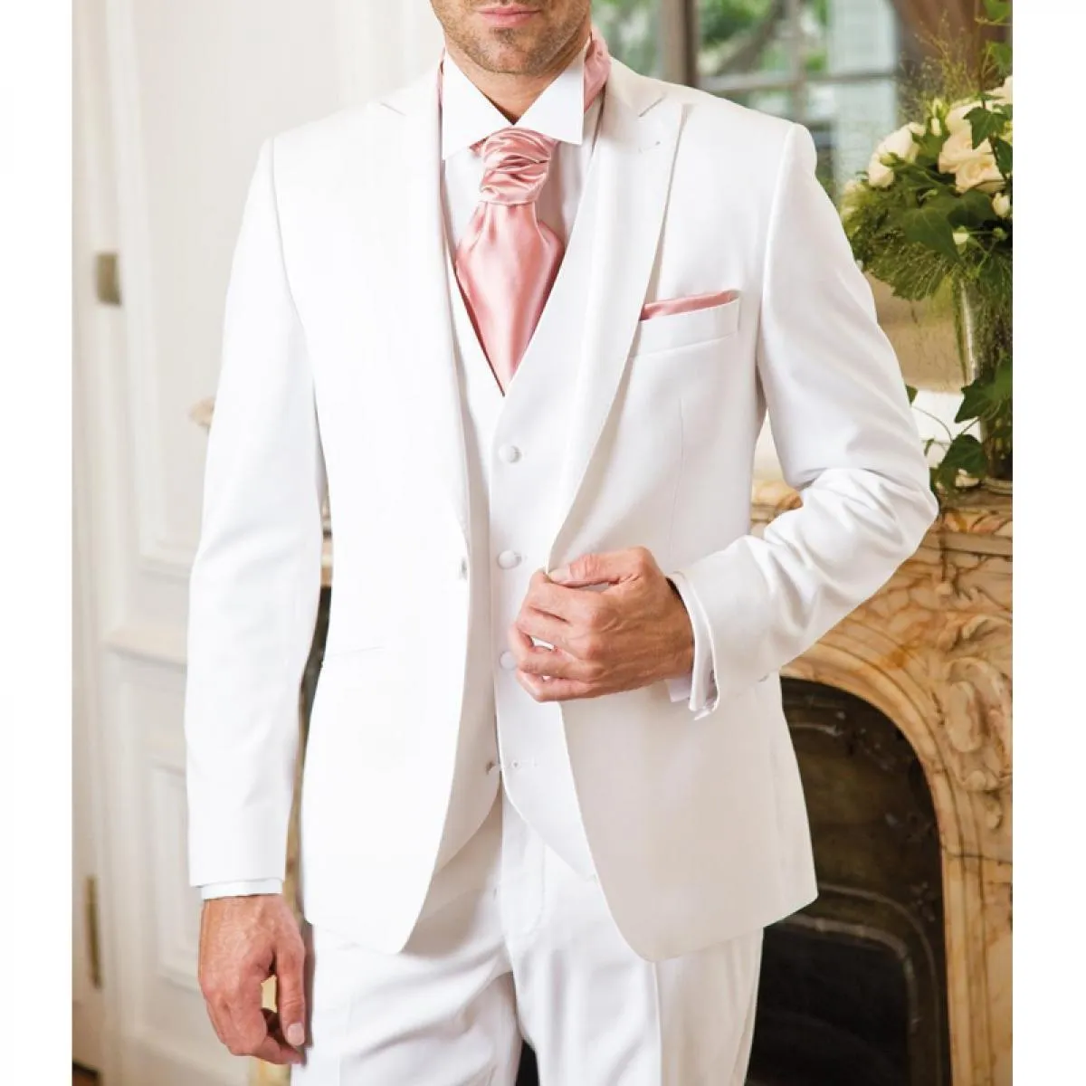 Smoking da sposo bianco formale per matrimonio con risvolto con visiera 3 pezzi abiti da uomo con pantaloni gilet giacca moda ma