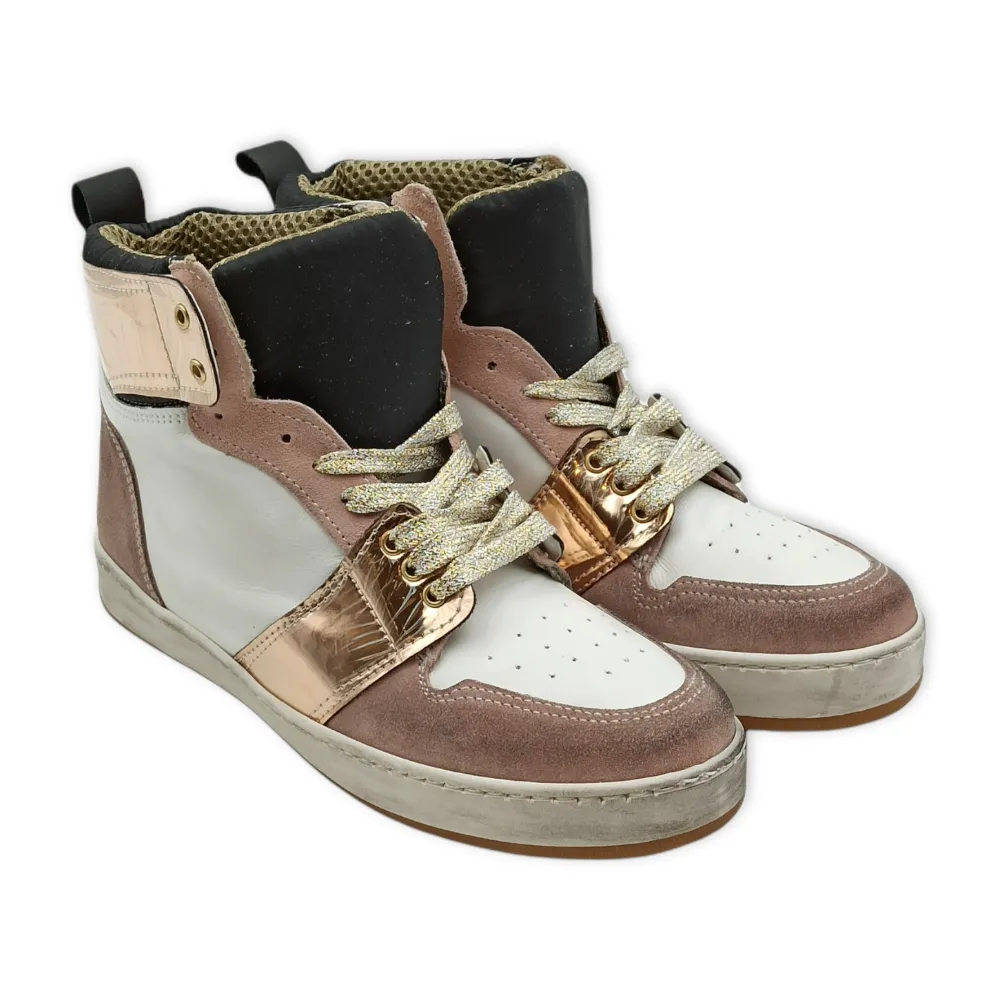 Sneaker alta donna in pelle D. Scudieri BASKET CAM ROSA BIANCO PLAT