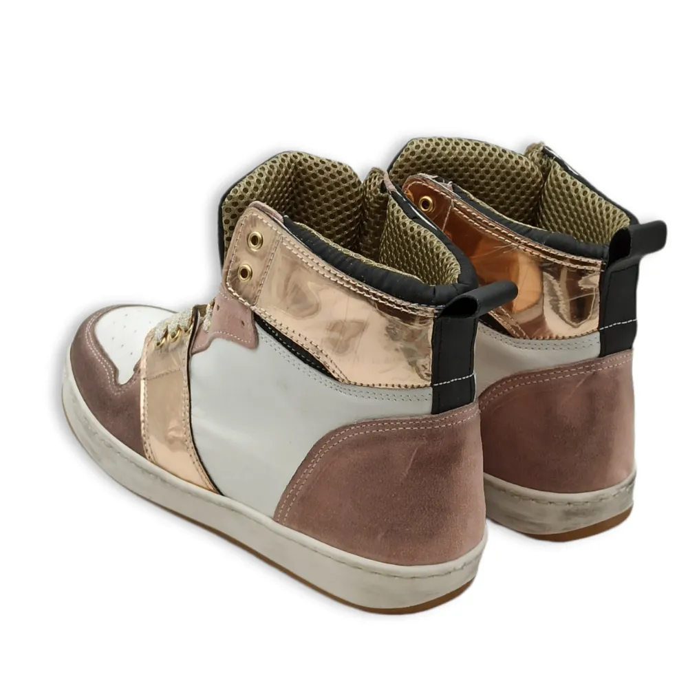 Sneaker alta donna in pelle D. Scudieri BASKET CAM ROSA BIANCO PLAT