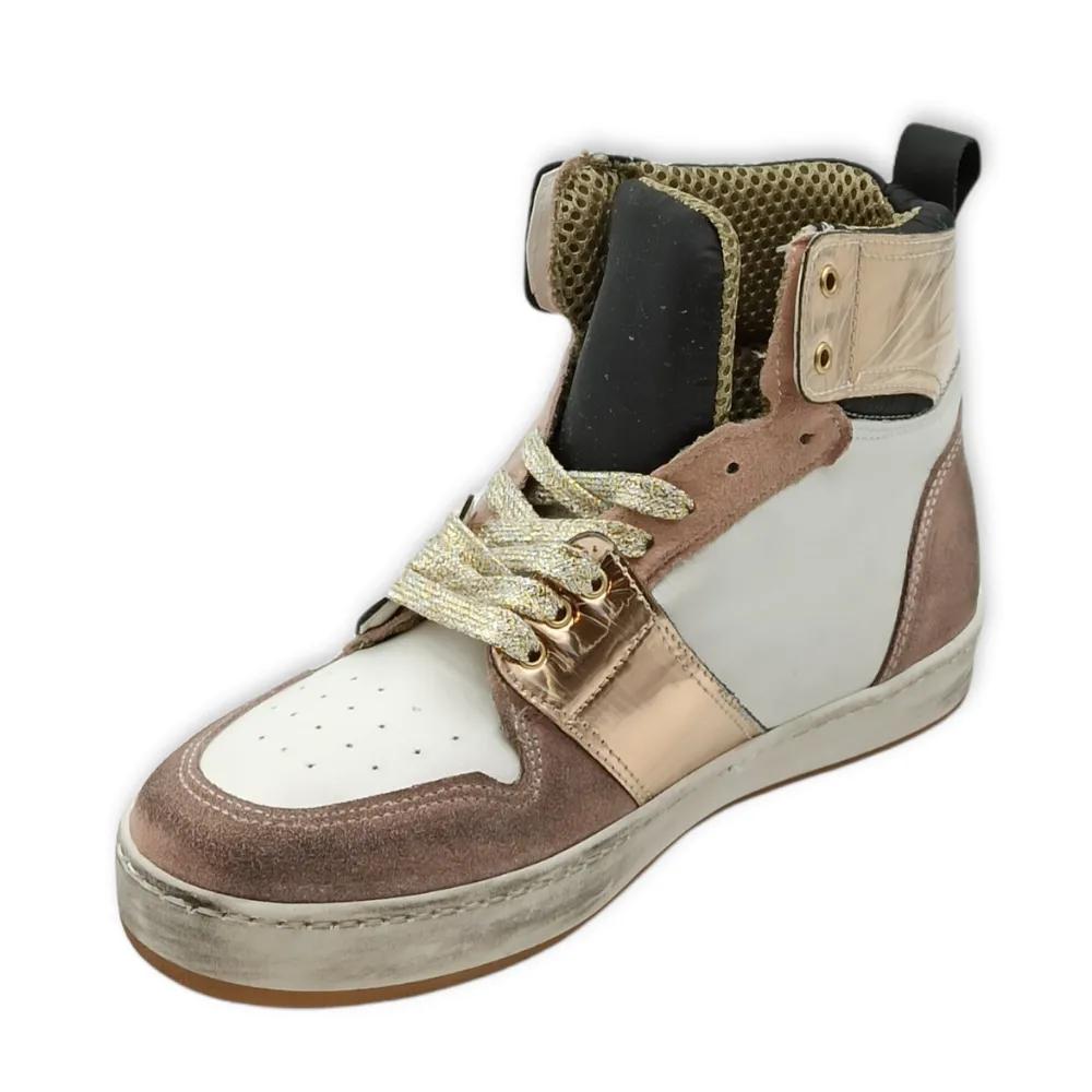 Sneaker alta donna in pelle D. Scudieri BASKET CAM ROSA BIANCO PLAT