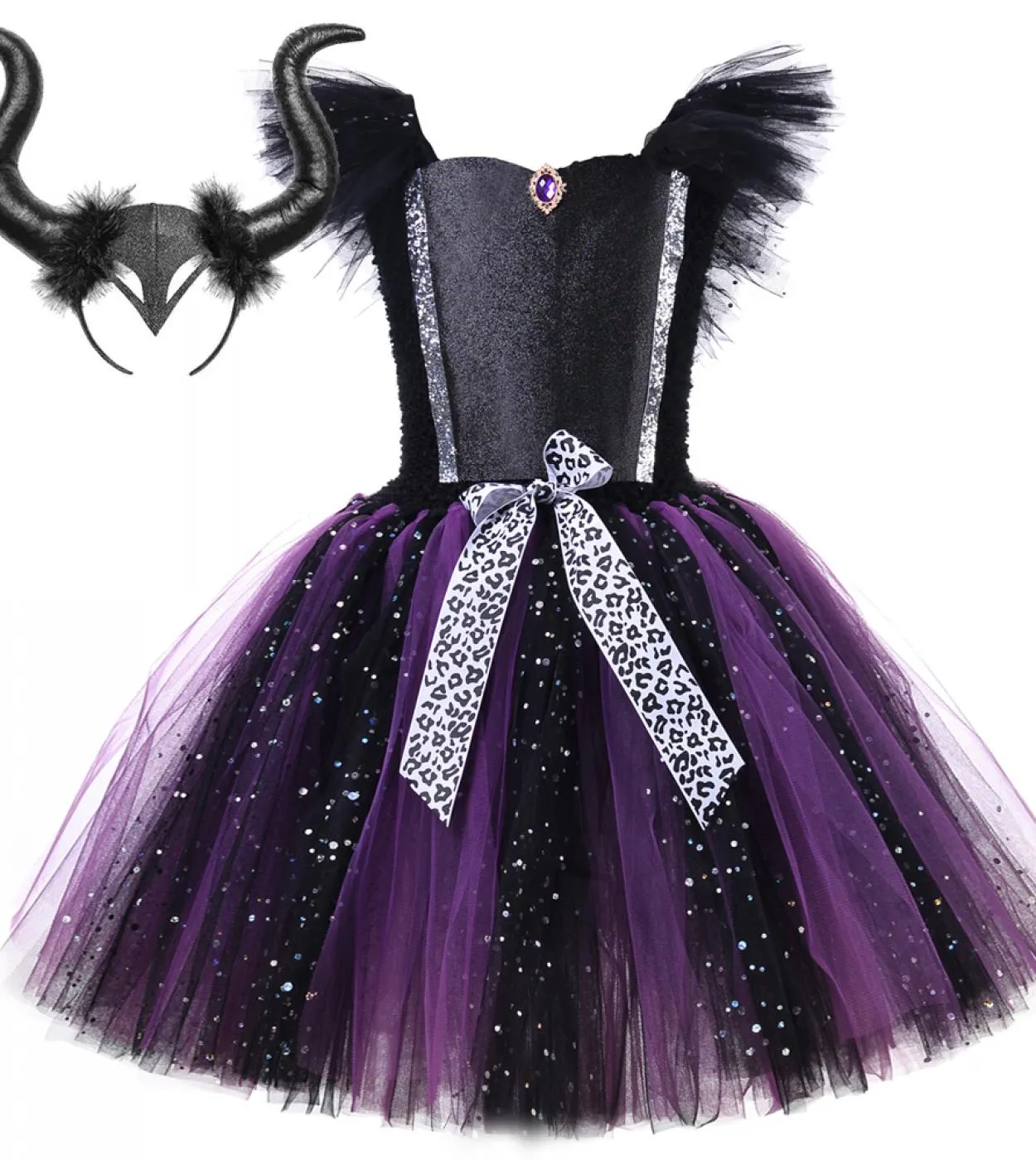 Sparkly Witch Costume di Halloween per ragazze Evil Angel Tutu Dress con corna Ali Kids Carnival Party Cosplay Outfit For