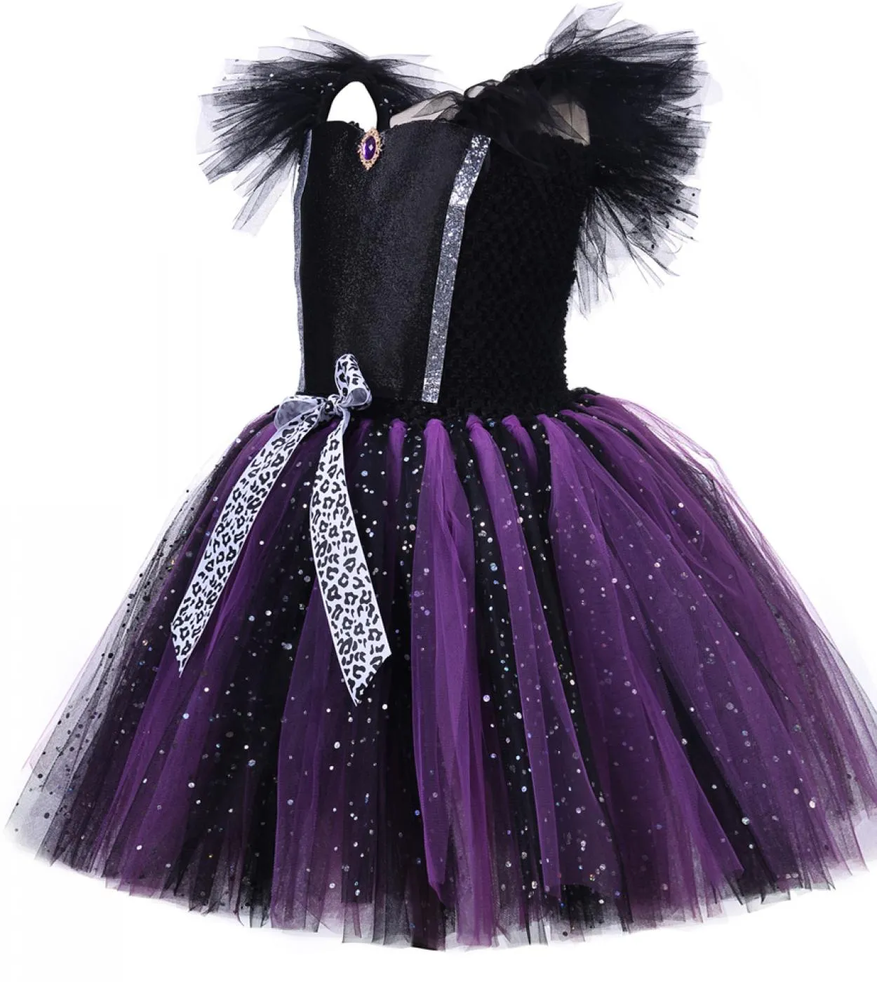 Sparkly Witch Costume di Halloween per ragazze Evil Angel Tutu Dress con corna Ali Kids Carnival Party Cosplay Outfit For
