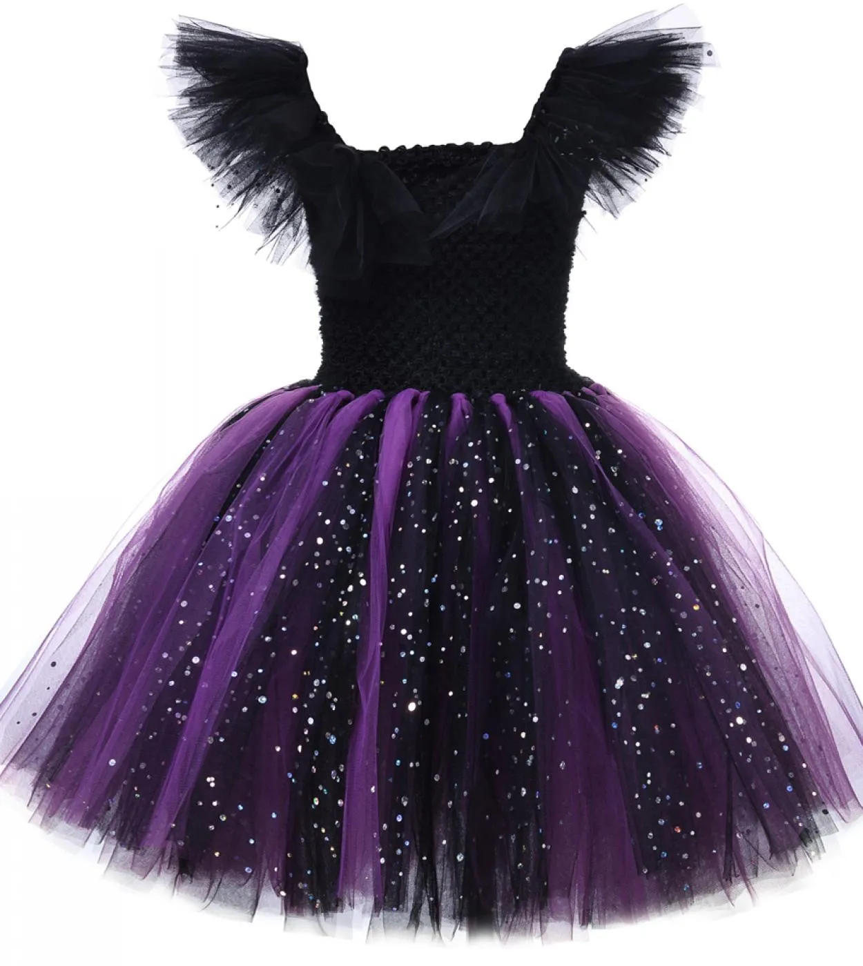 Sparkly Witch Costume di Halloween per ragazze Evil Angel Tutu Dress con corna Ali Kids Carnival Party Cosplay Outfit For
