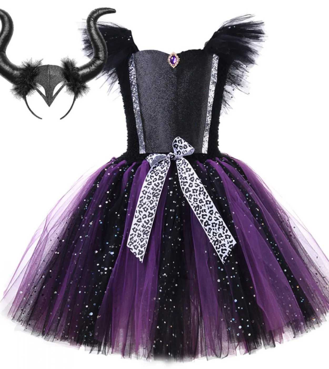 Sparkly Witch Costume di Halloween per ragazze Evil Angel Tutu Dress con corna Ali Kids Carnival Party Cosplay Outfit For