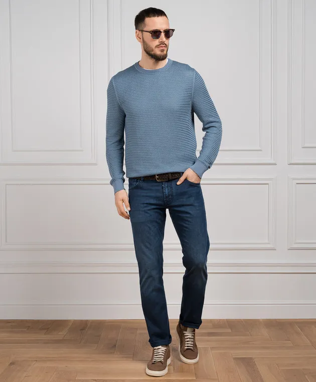 Stefano Ricci Jeans blu effetto used con logo MST42S2211T0042