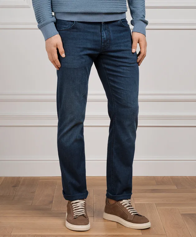 Stefano Ricci Jeans blu effetto used con logo MST42S2211T0042