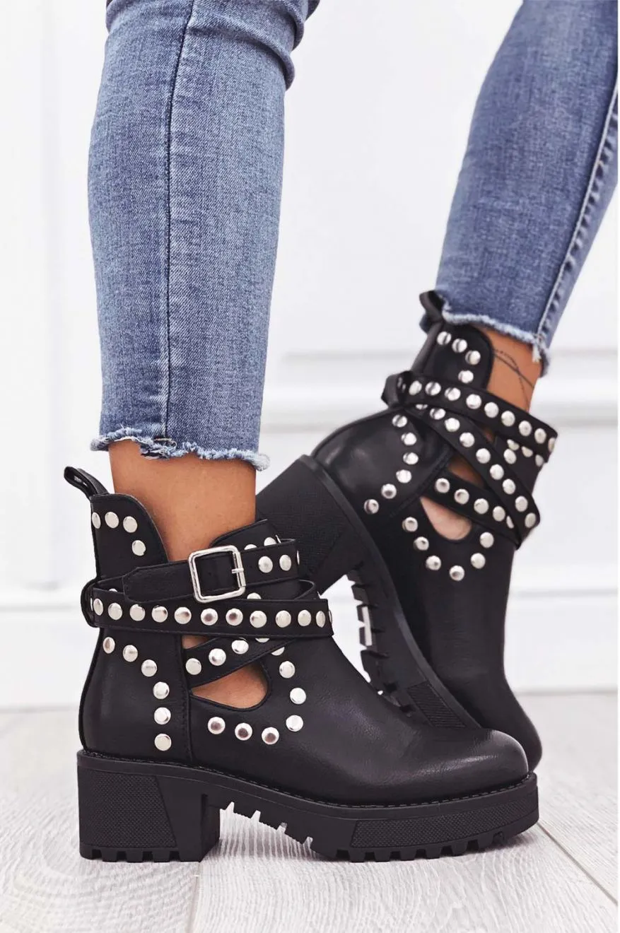 Stivaletti biker neri con borchie