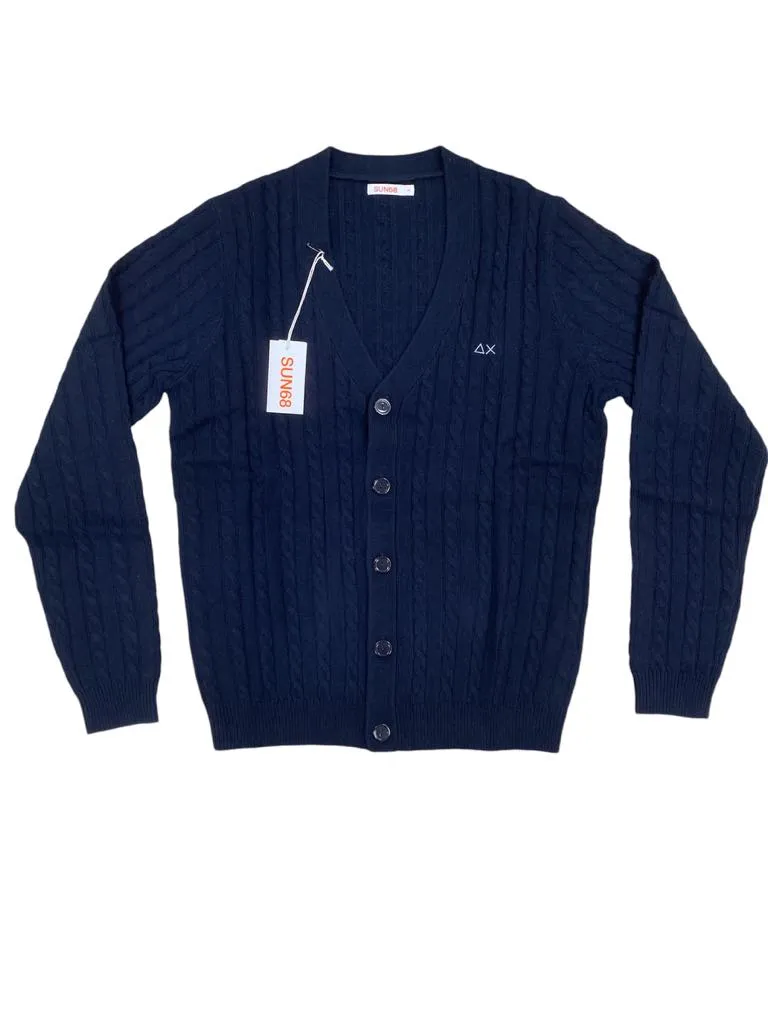 SUN68 cardigan uomo misto lana trecce logo piccolo K44157
