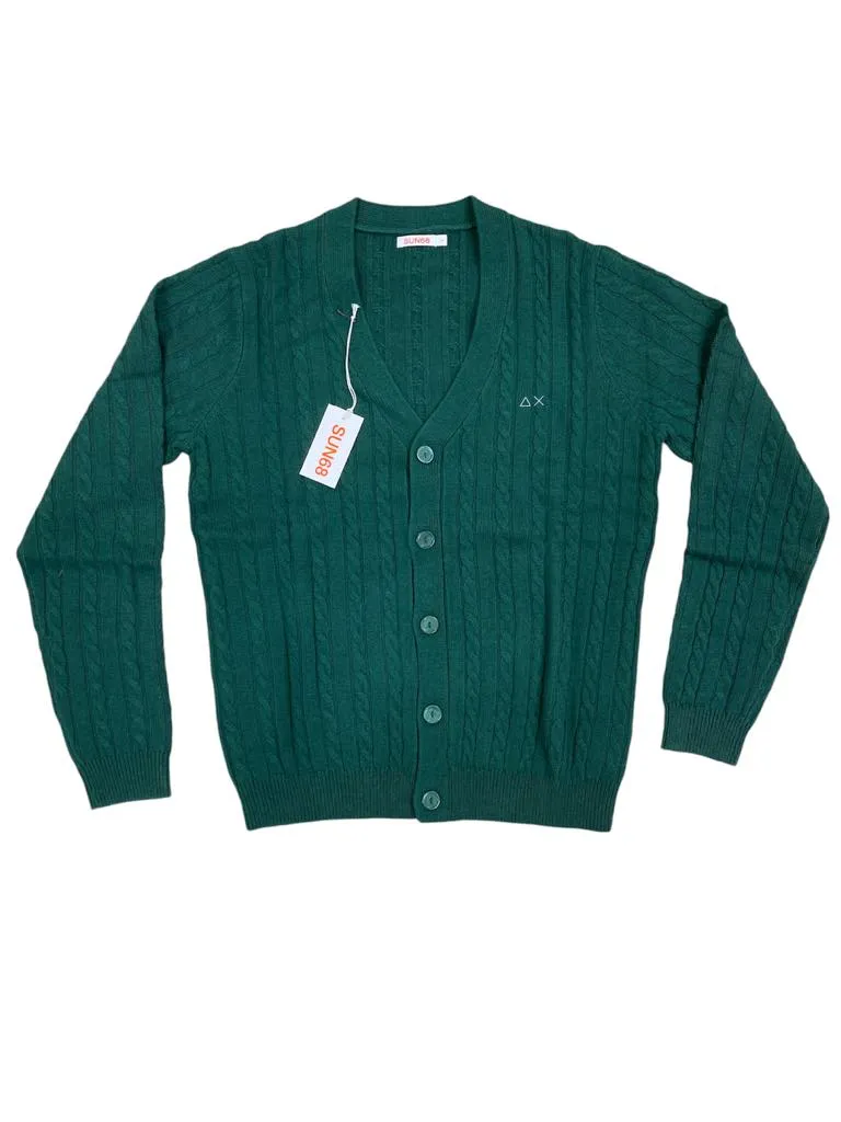 SUN68 cardigan uomo misto lana trecce logo piccolo K44157