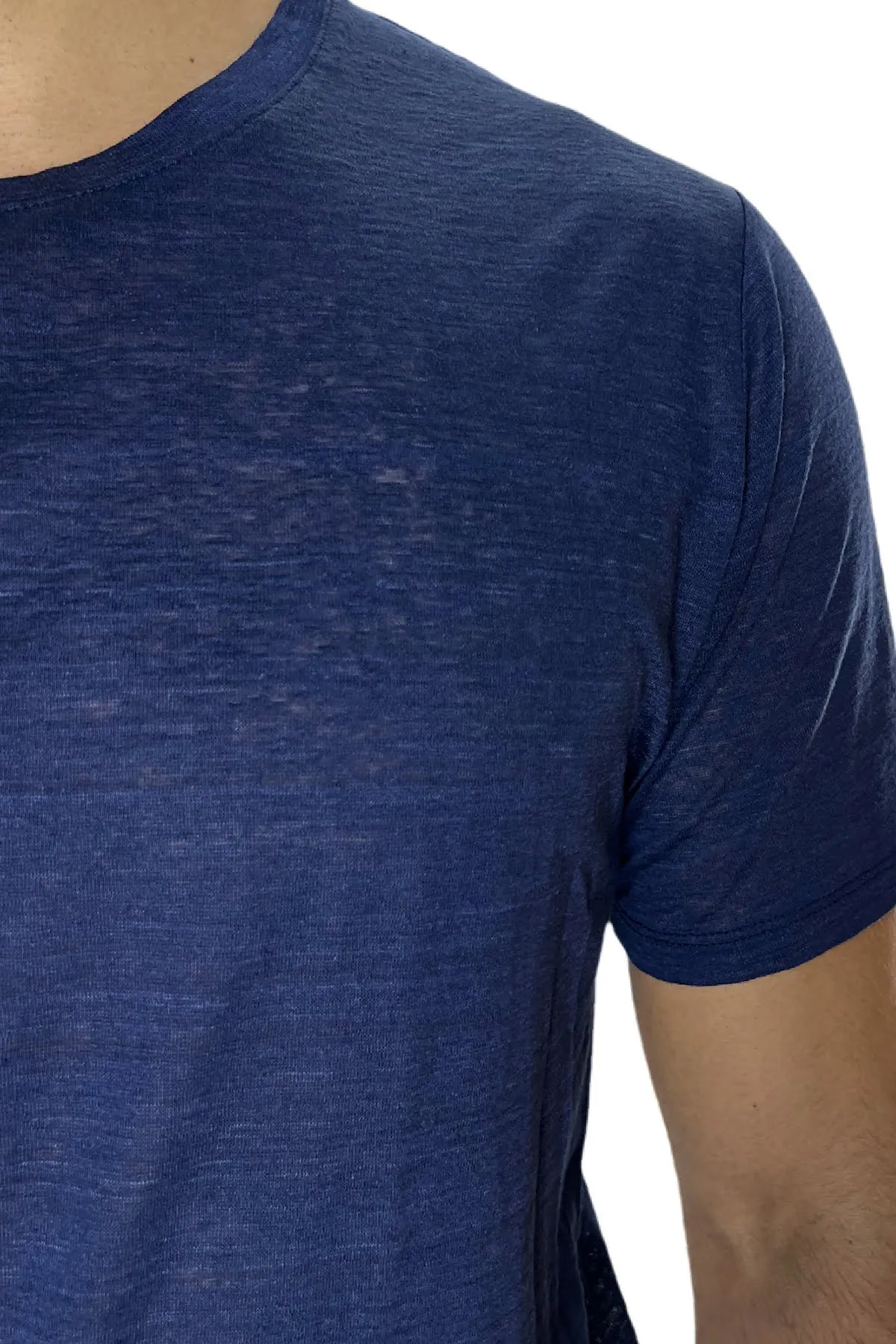 T-shirt girocollo da uomo blu fiammata mezze maniche slim fit made in italy