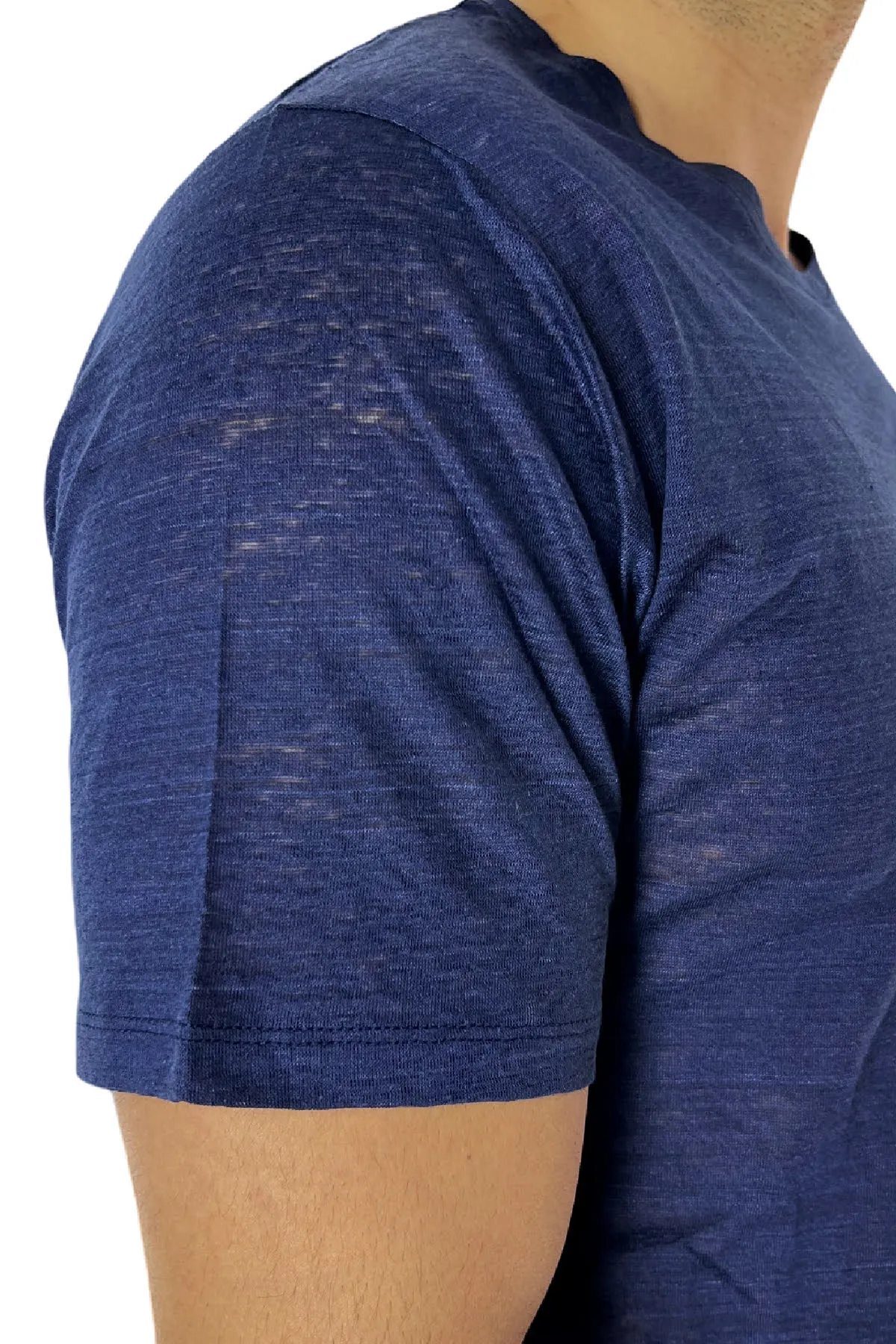T-shirt girocollo da uomo blu fiammata mezze maniche slim fit made in italy