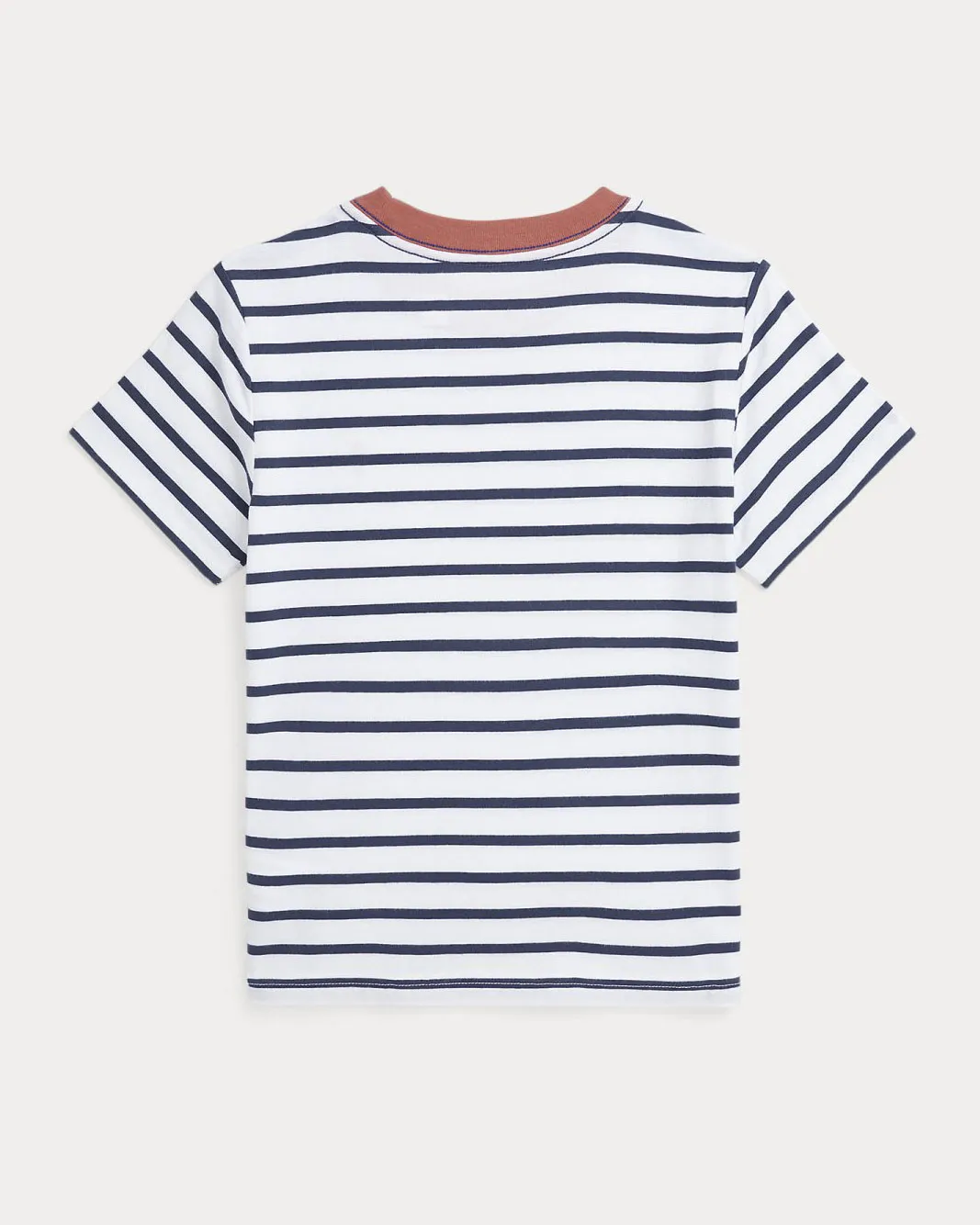 T-shirt in cotone a maniche corte a fantasia rigata bianca e blu con collo e logo pony mattone 2-7 anni