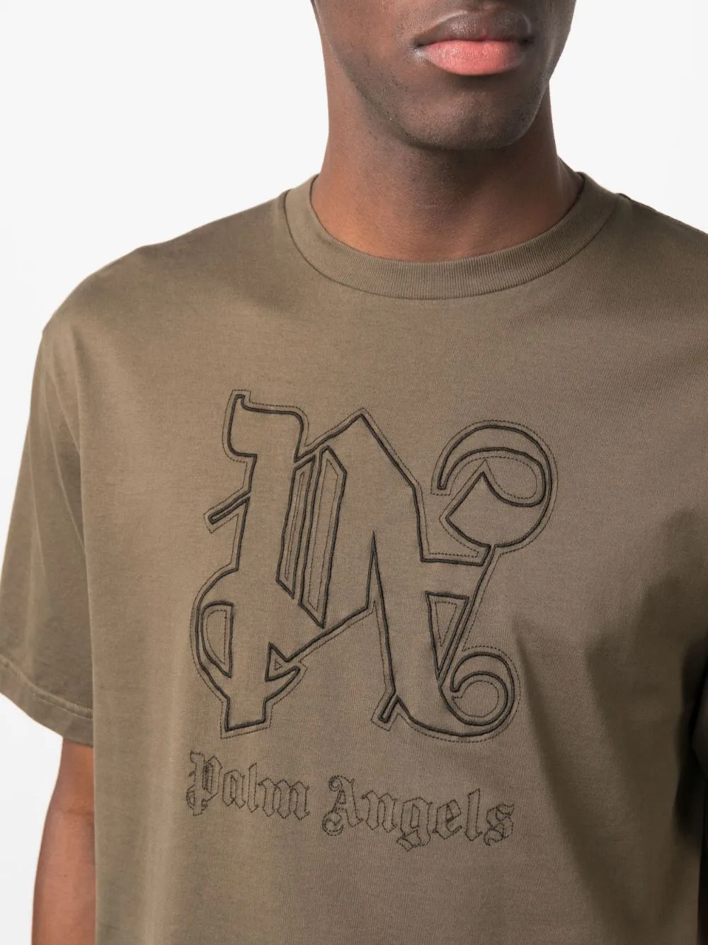 t-shirt marrone logo monogram sul petto