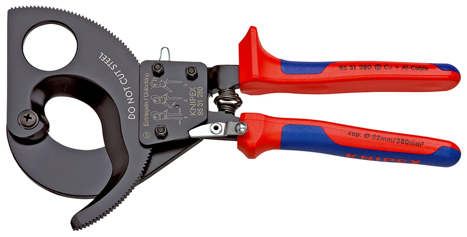 Tagliacavi a cricchetto Knipex in Acciaio per utensili, L. 280 mm, capacità di taglio max 52mm