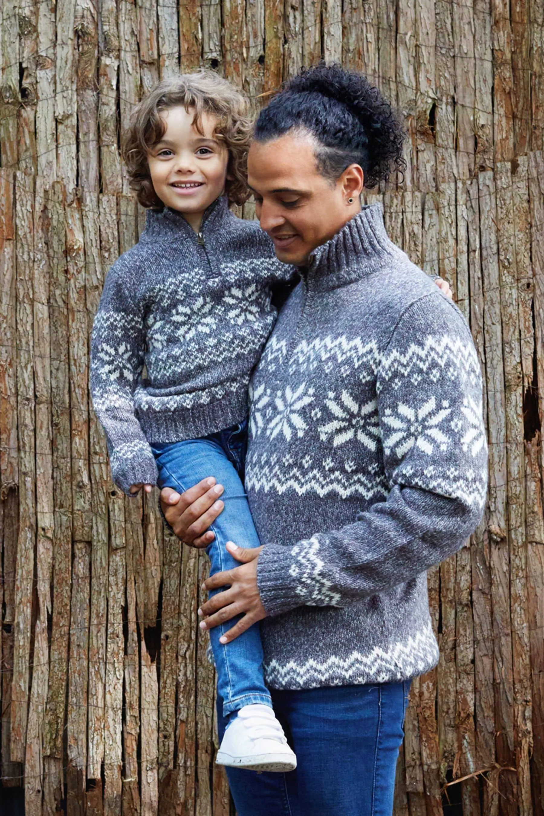 The Little Tailor Uomo Grigio - Maglia comoda Natale motivo Fair Isle Con zip