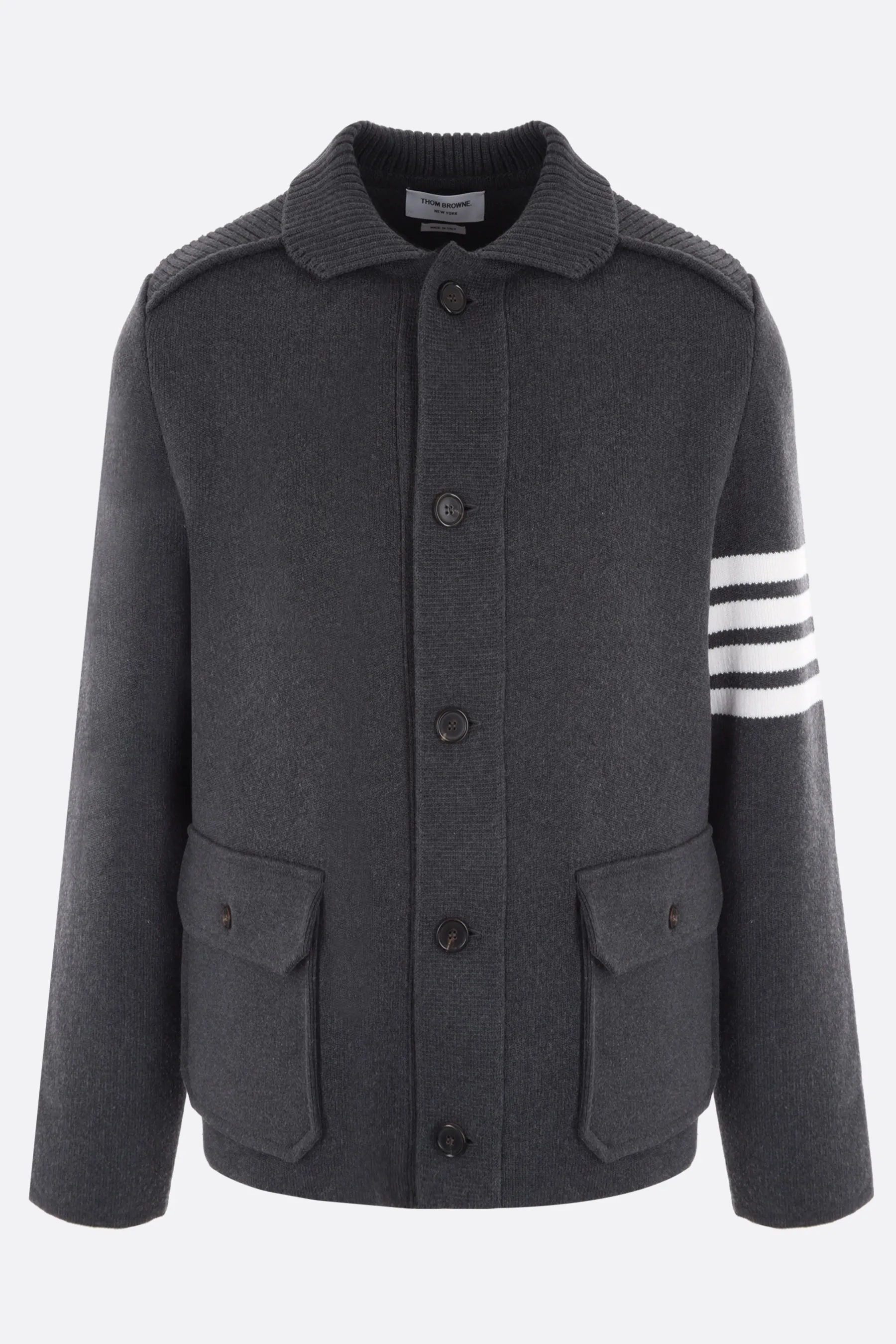 THOM BROWNE cardigan 4bar in misto cotone e cashmere