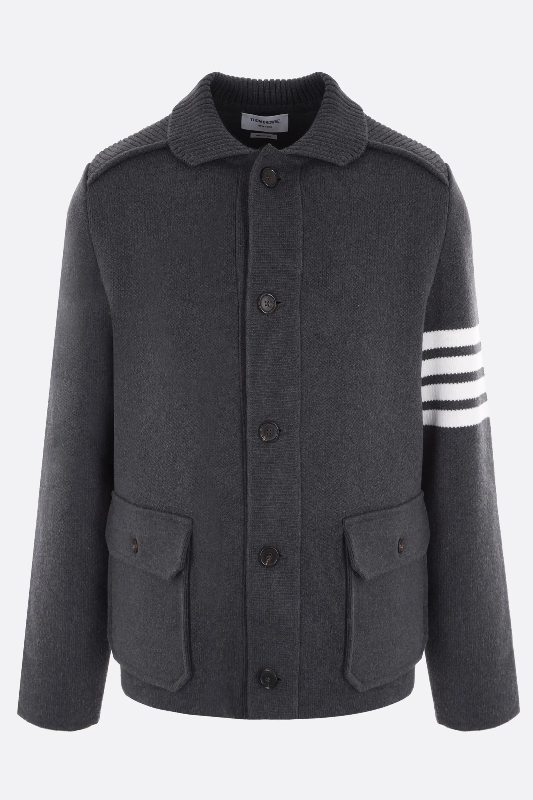 THOM BROWNE cardigan 4bar in misto cotone e cashmere