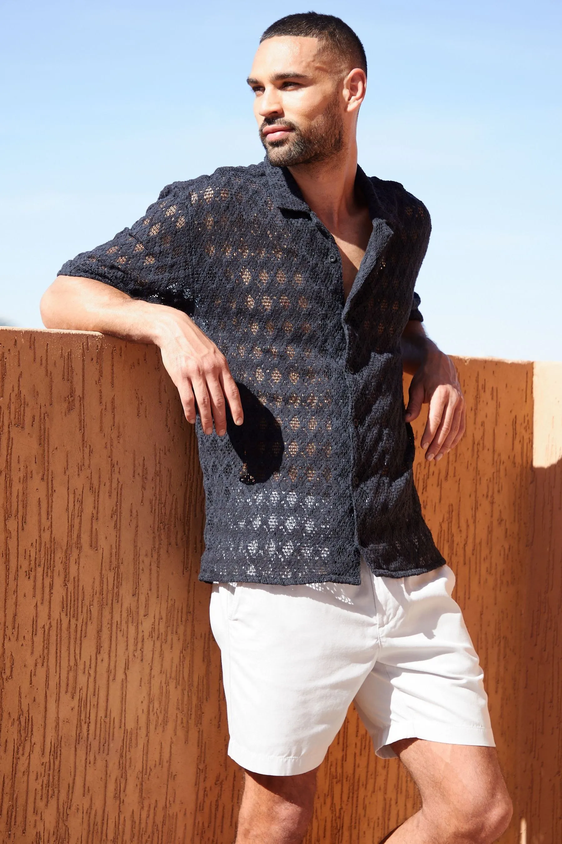 Threadbare 100% Cotone Revere Collar Camicia Maniche corte testurizzata    