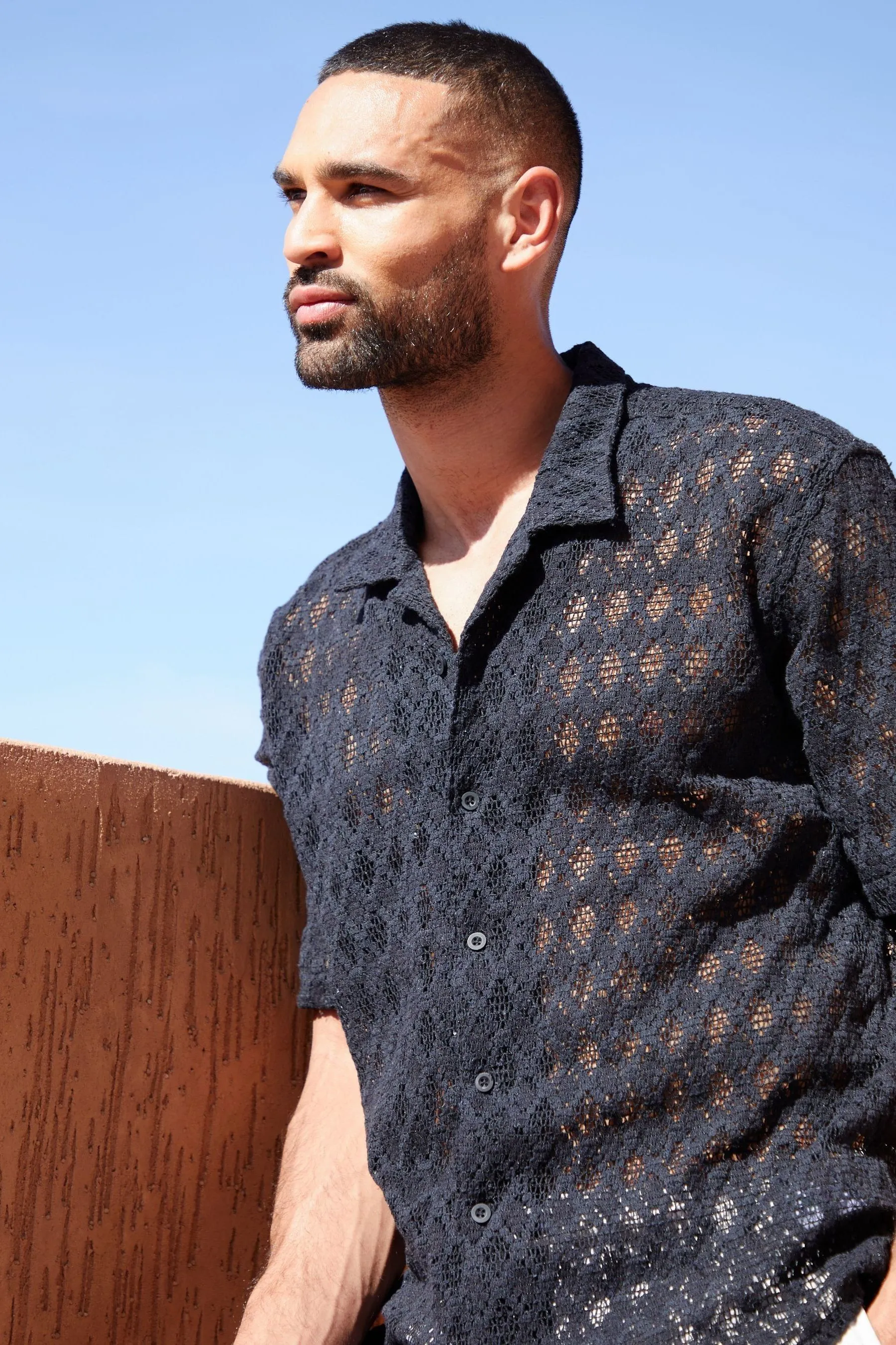 Threadbare 100% Cotone Revere Collar Camicia Maniche corte testurizzata    