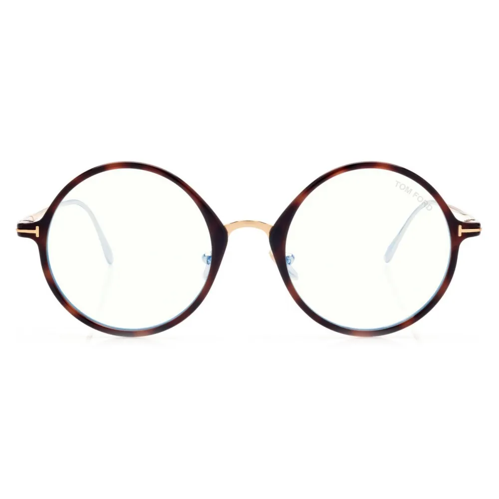 Tom Ford - Blue Block Rounded Opticals - Occhiali da Vista Rotondi - Havana Chiaro - FT5703-B