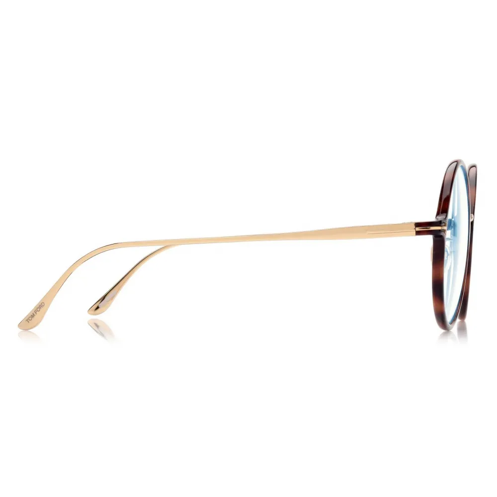 Tom Ford - Blue Block Rounded Opticals - Occhiali da Vista Rotondi - Havana Chiaro - FT5703-B