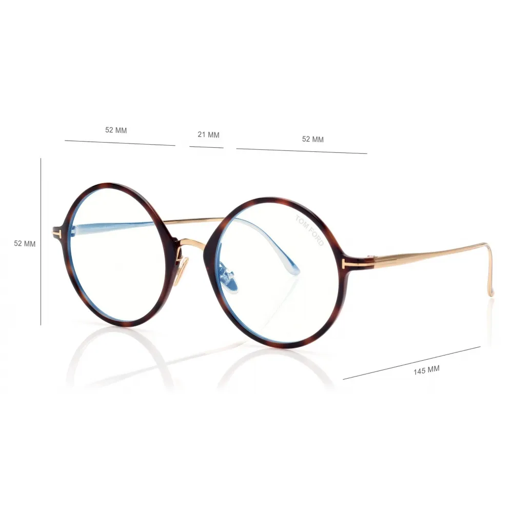 Tom Ford - Blue Block Rounded Opticals - Occhiali da Vista Rotondi - Havana Chiaro - FT5703-B