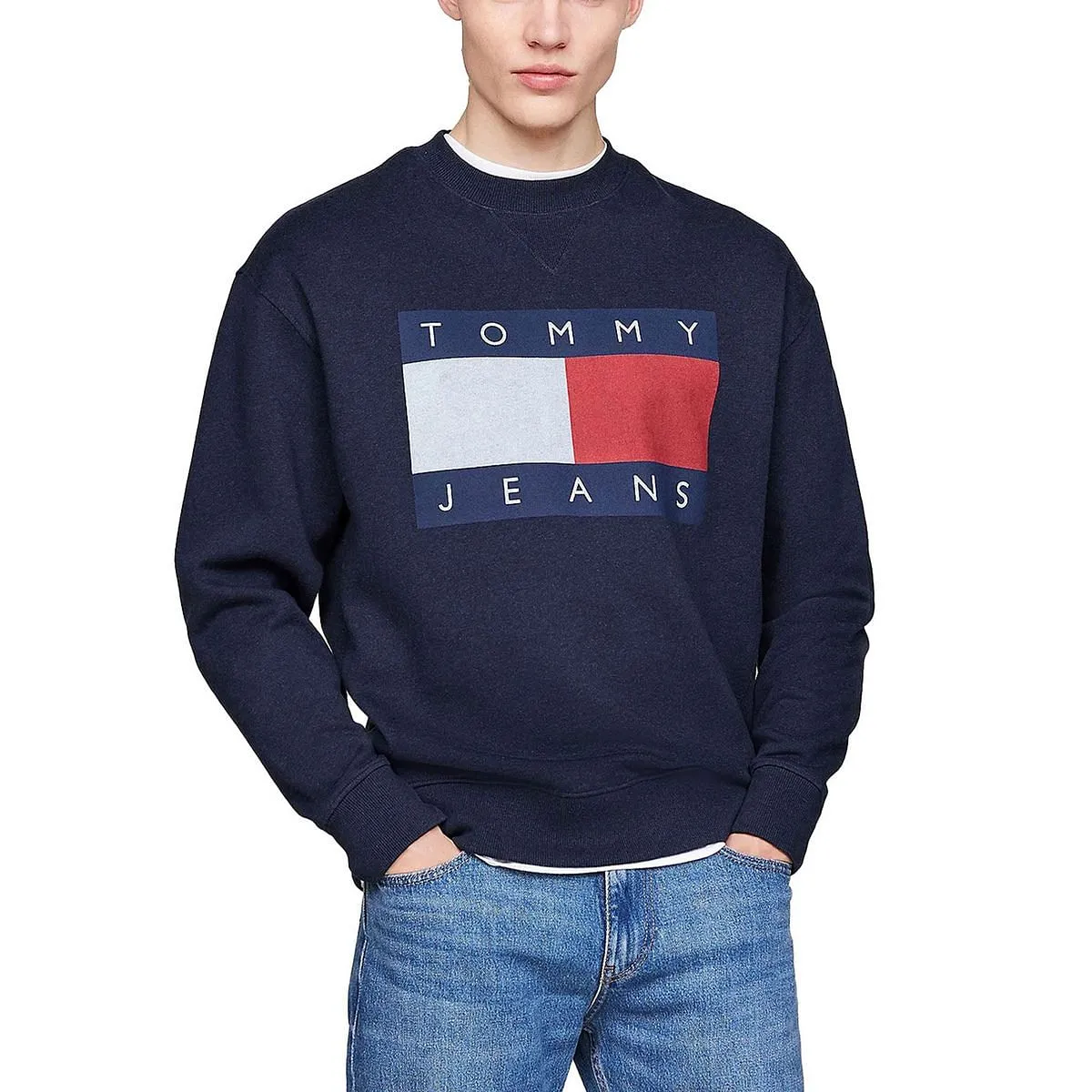      TOMMY JEANS FELPA GIROCOLLO MELANGE FLAG LOOSE  